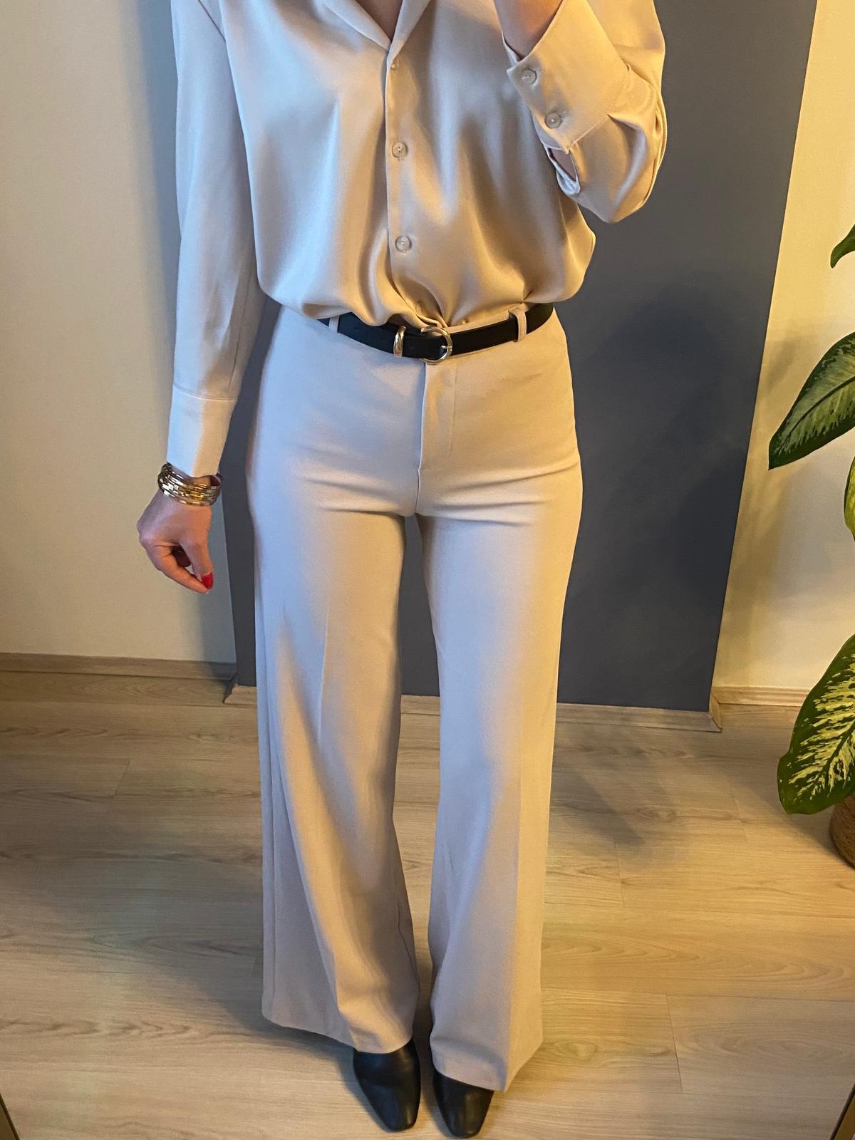 KEMERLİ BOL PAÇA PANTALON-TAŞ RENGİ