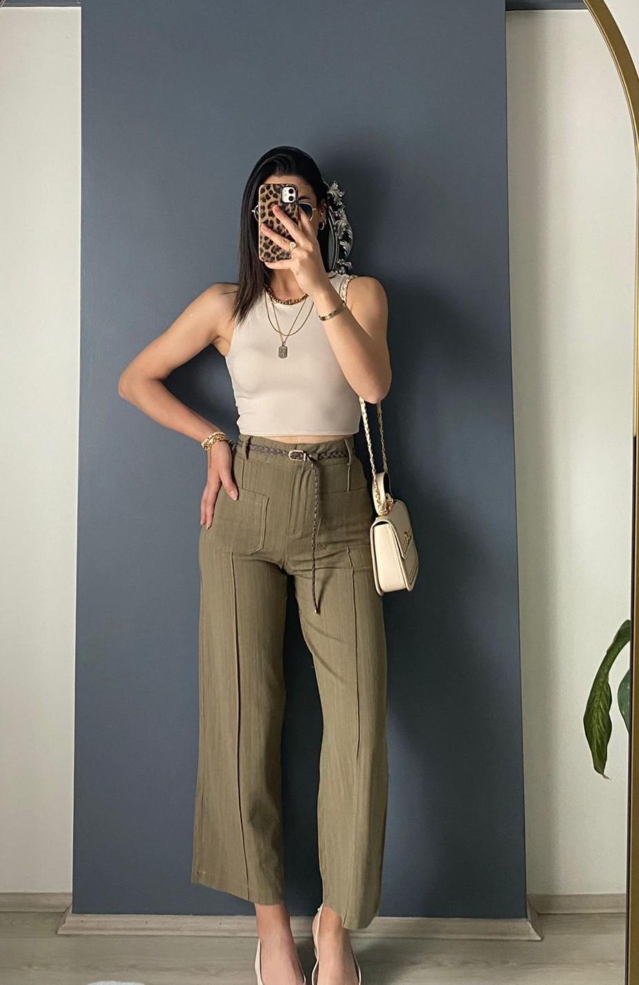 KEMERLİ KETEN PANTALON