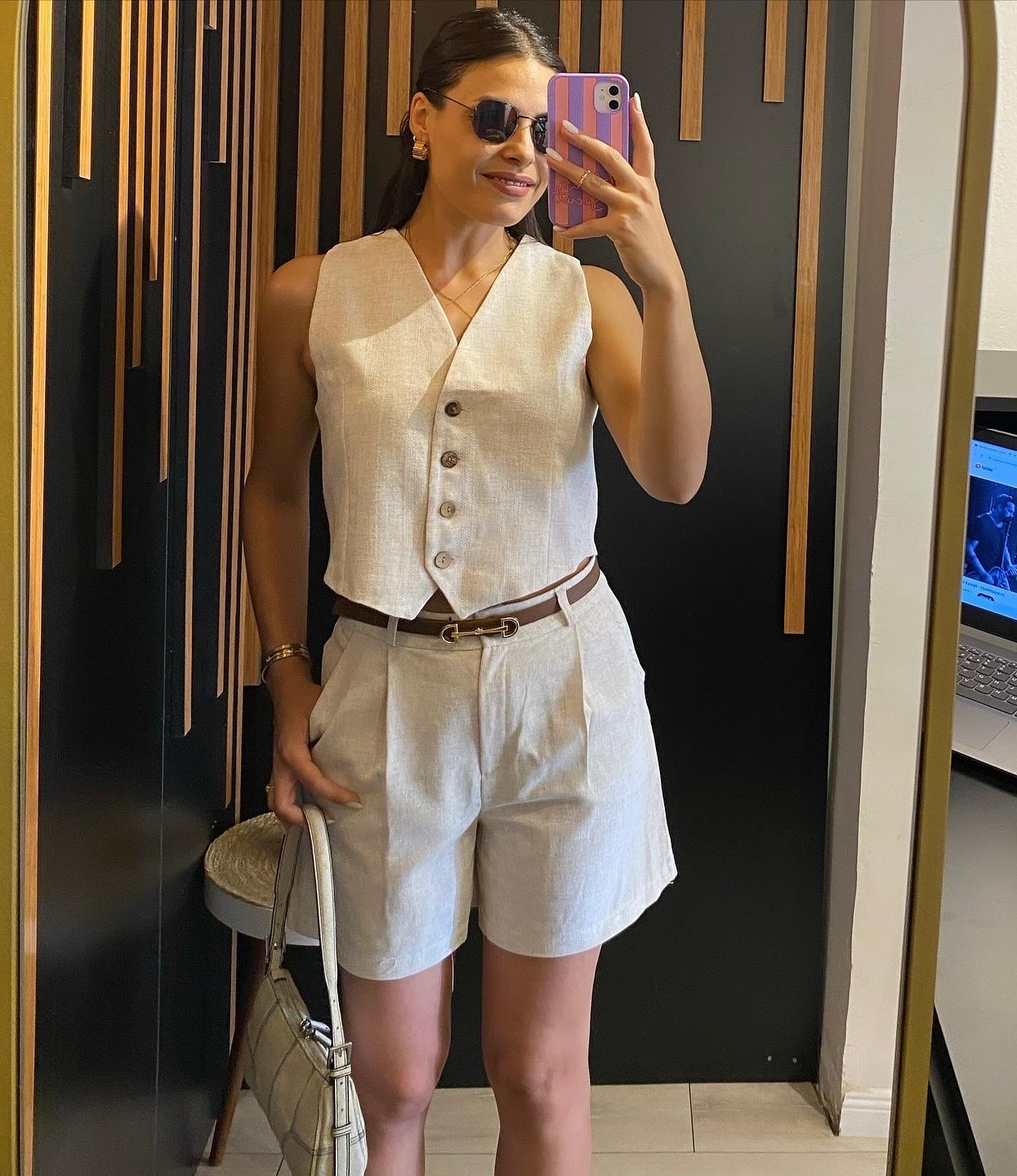 KETEN EKRU ŞORTLU TAKIM