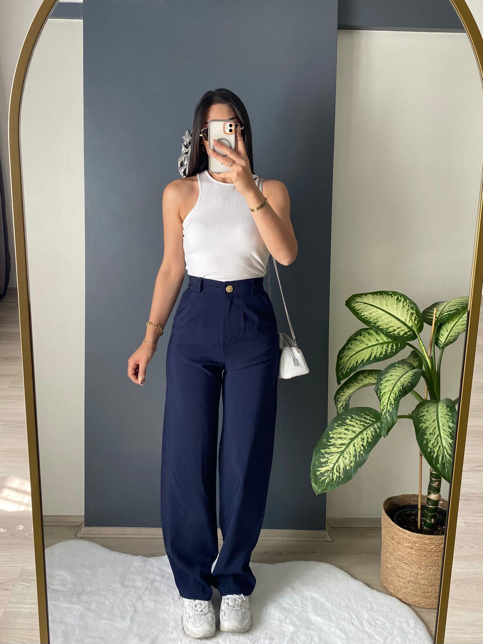 MASSİMO DUTTİ LACİVERTT TENSEL PALAZZO PANTALON