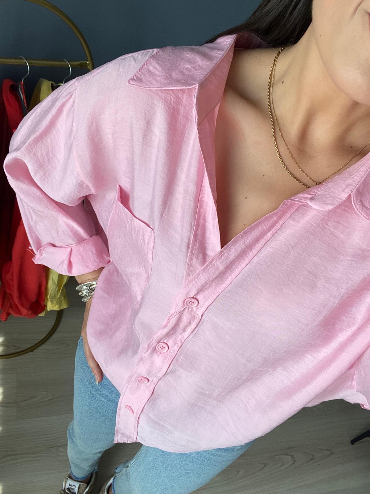 PEMBE DÜŞÜK OMUZ TENSEL GÖMLEK