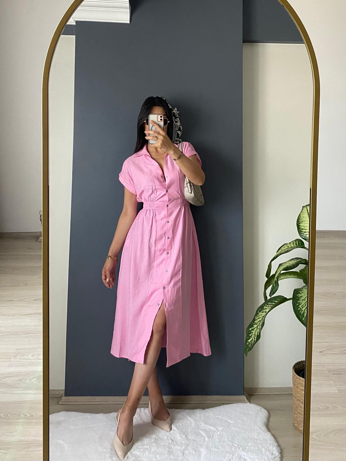PEMBE KISA KOL ELBİSE