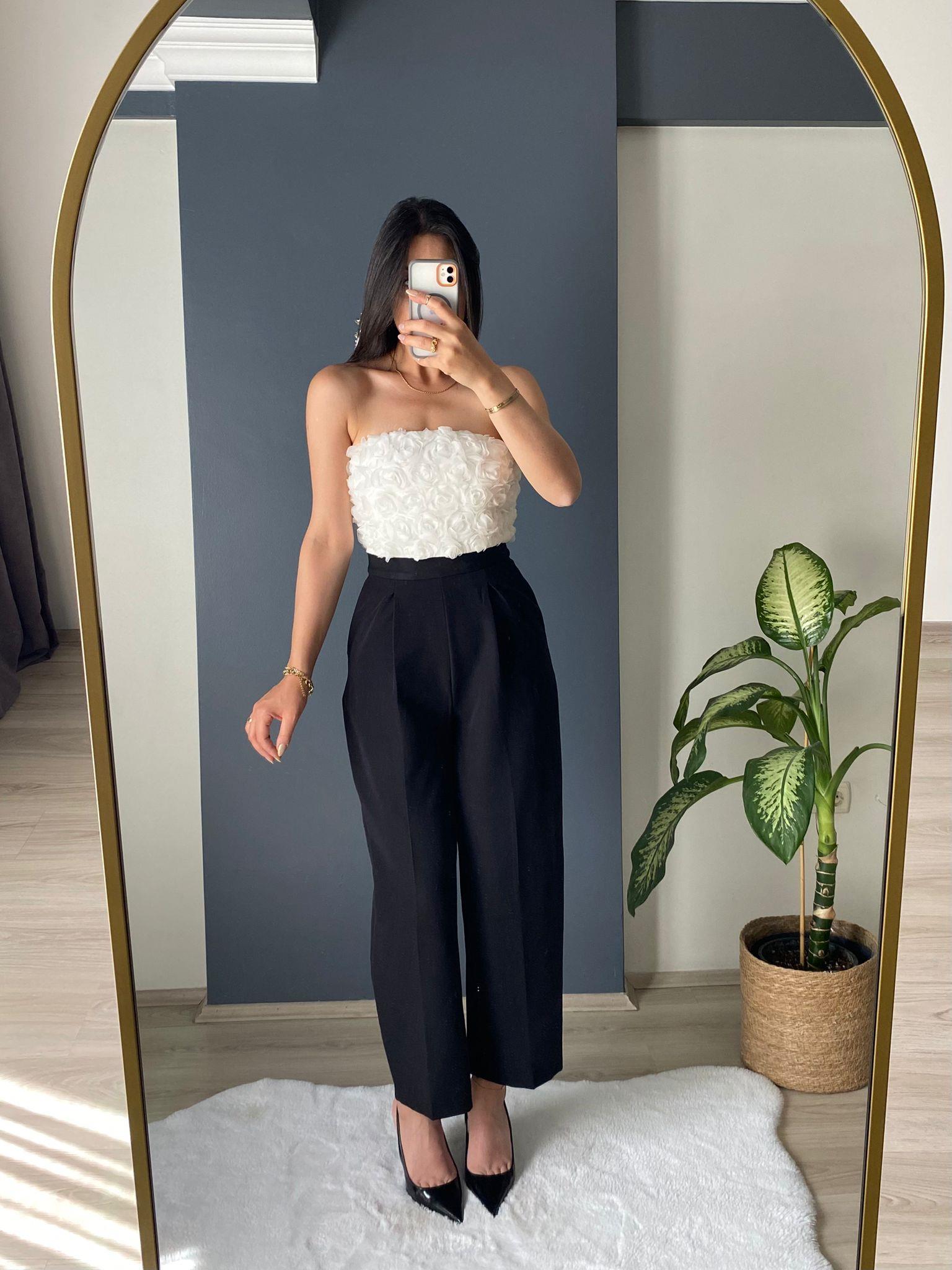 ZRA GÜL DETAYLI STRAPLEZ TULUM