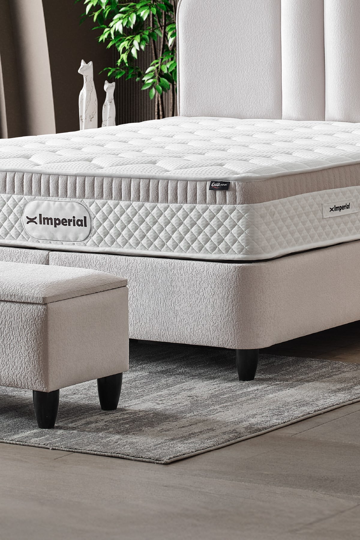 Cennet Yatak Imperial Comfort Gizli Pedli Yaylı Yatak, Sandıklı Baza ve Kapitoneli Başlık 3’lü Seti