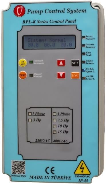 WATER SOUND BPL-KM 0.5-3 HP 220V KONTAKTÖRLÜ TEK POMPALI LCD EKRANLI HİDROFOR VE DRENAJ KONTROL PANOSU