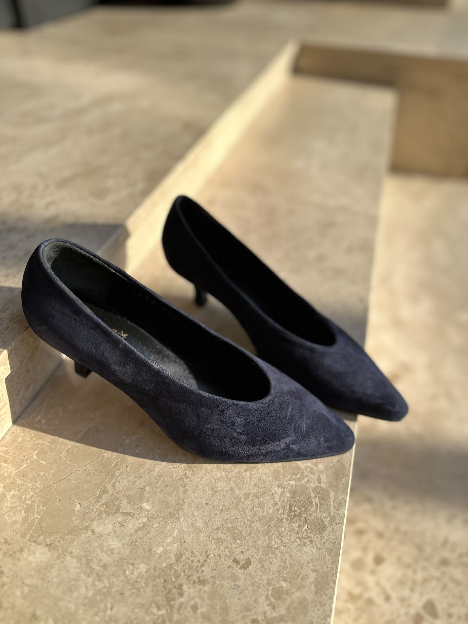 %100 Hakiki Deri Kısa Topuklu(5.5cm) Lacivert