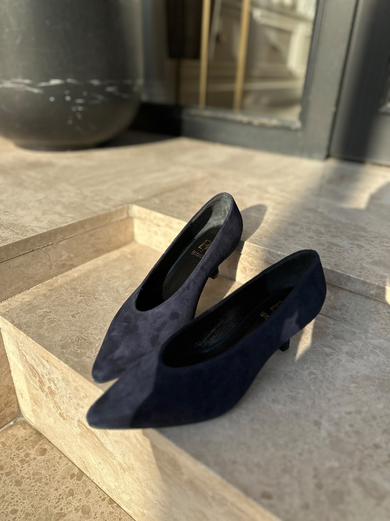 %100 Hakiki Deri Kısa Topuklu(5.5cm) Lacivert
