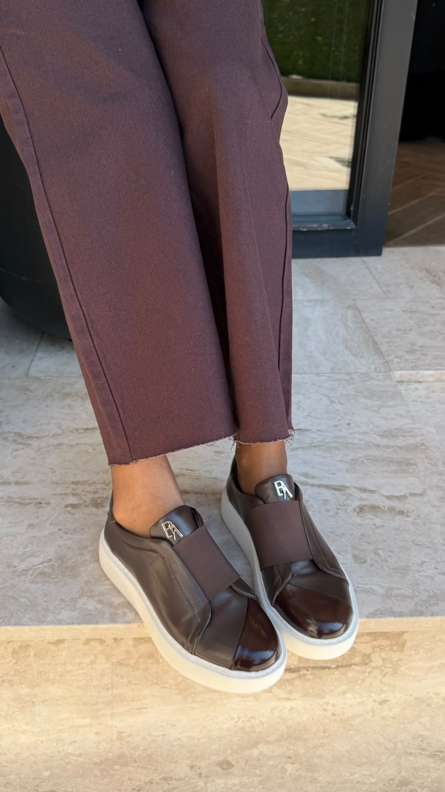Düz Bantlı %100 Hakiki Deri Özel Seri Sneakers Acı Kahve
