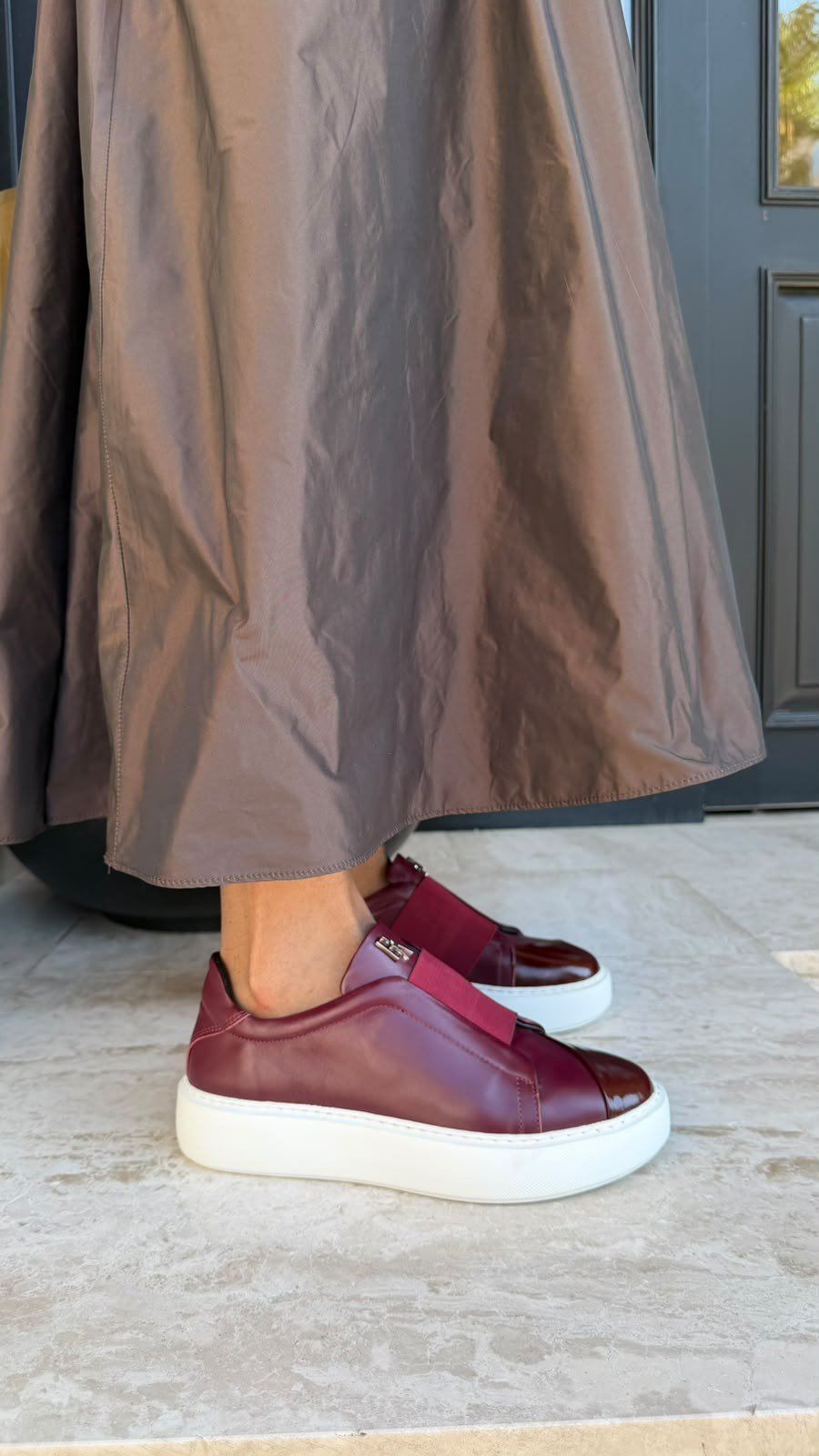 Düz Bantlı %100 Hakiki Deri Özel Seri Sneakers Bordo