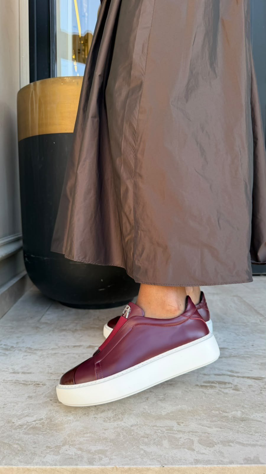 Düz Bantlı %100 Hakiki Deri Özel Seri Sneakers Bordo