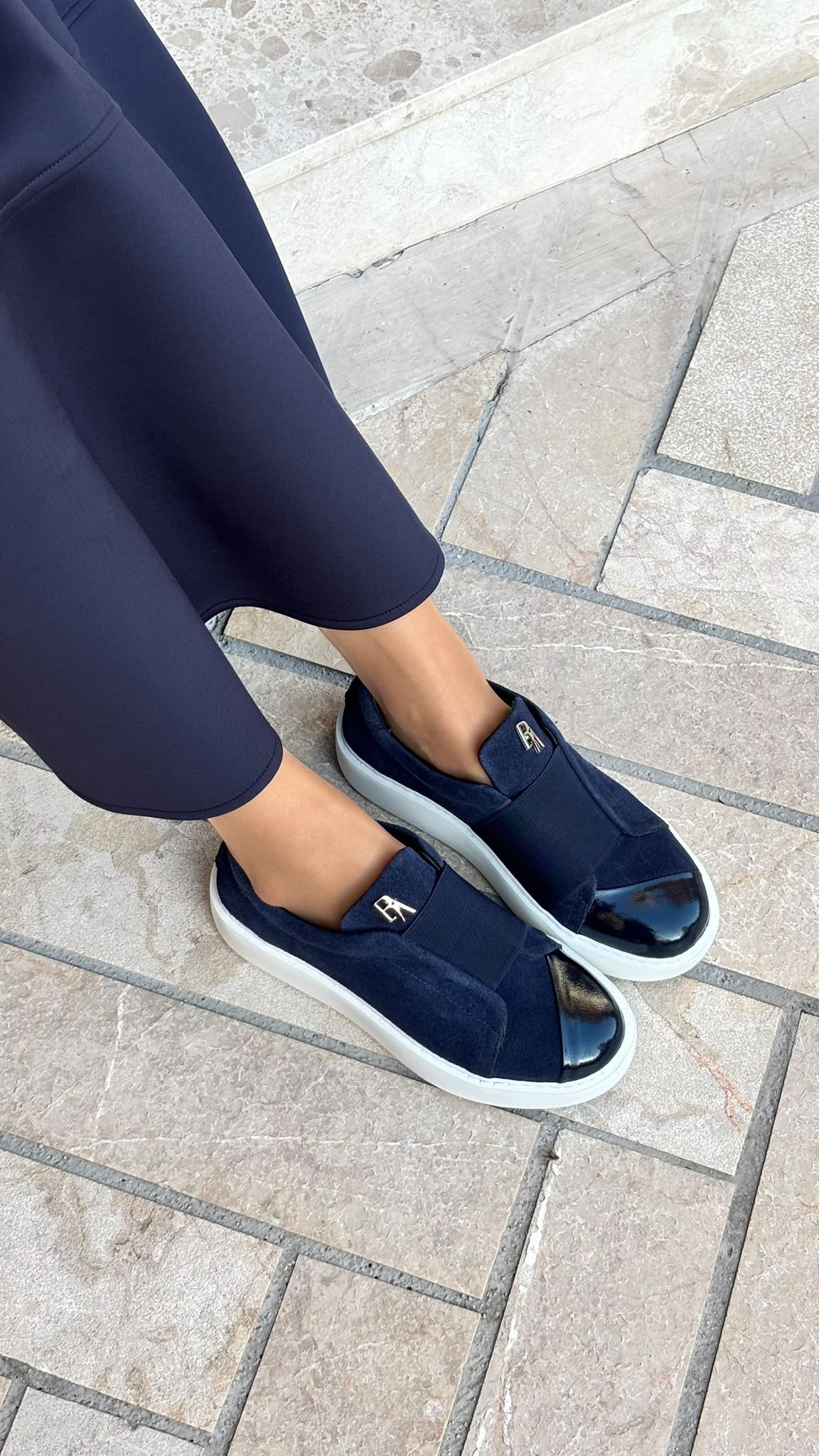 Düz Bantlı %100 Hakiki Deri Özel Seri Sneakers Lacivert