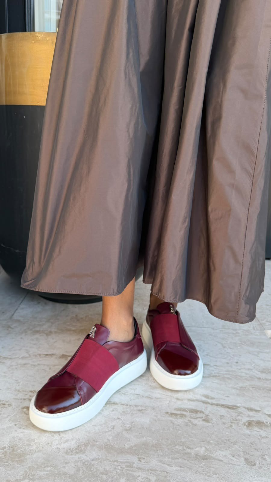 Düz Bantlı %100 Hakiki Deri Özel Seri Sneakers Bordo