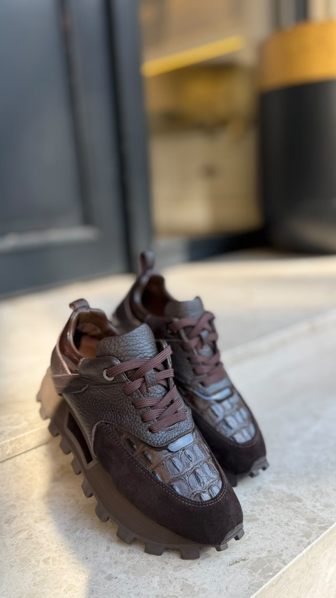 Kroko Detaylı %100 Hakiki Deri Spor Acı Kahve