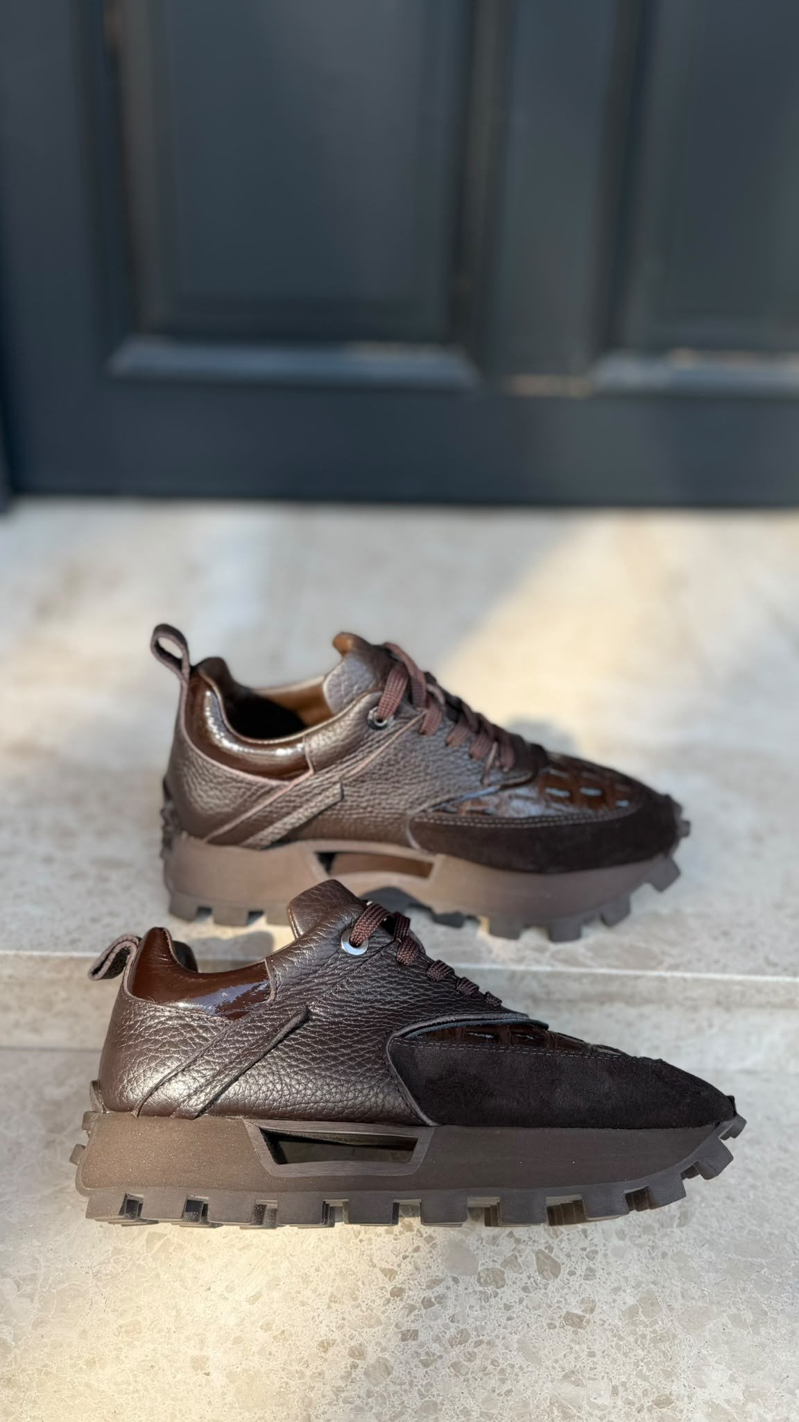 Kroko Detaylı %100 Hakiki Deri Spor Acı Kahve