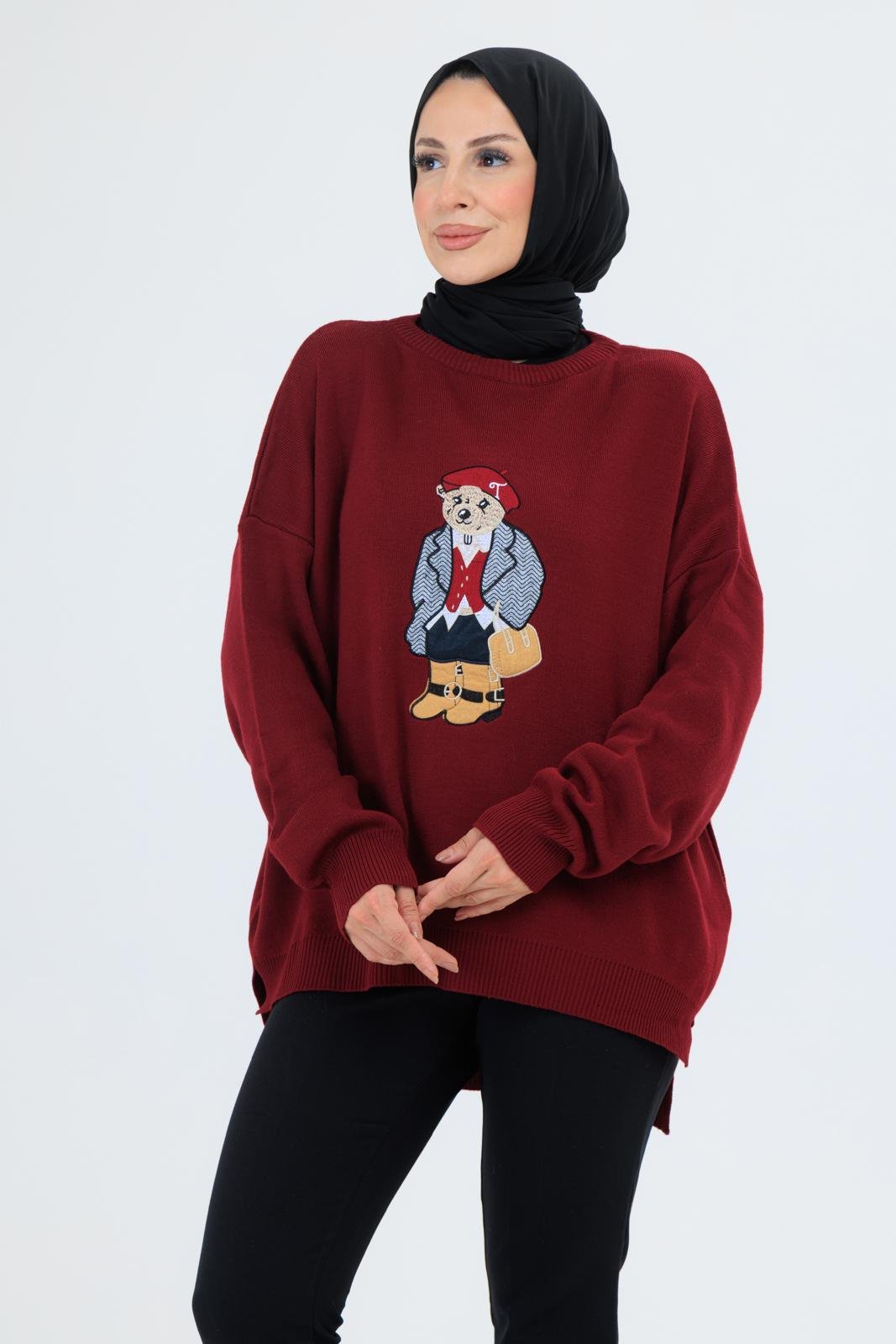AYICIK NAKIŞLI TRİKO KAZAK BORDO