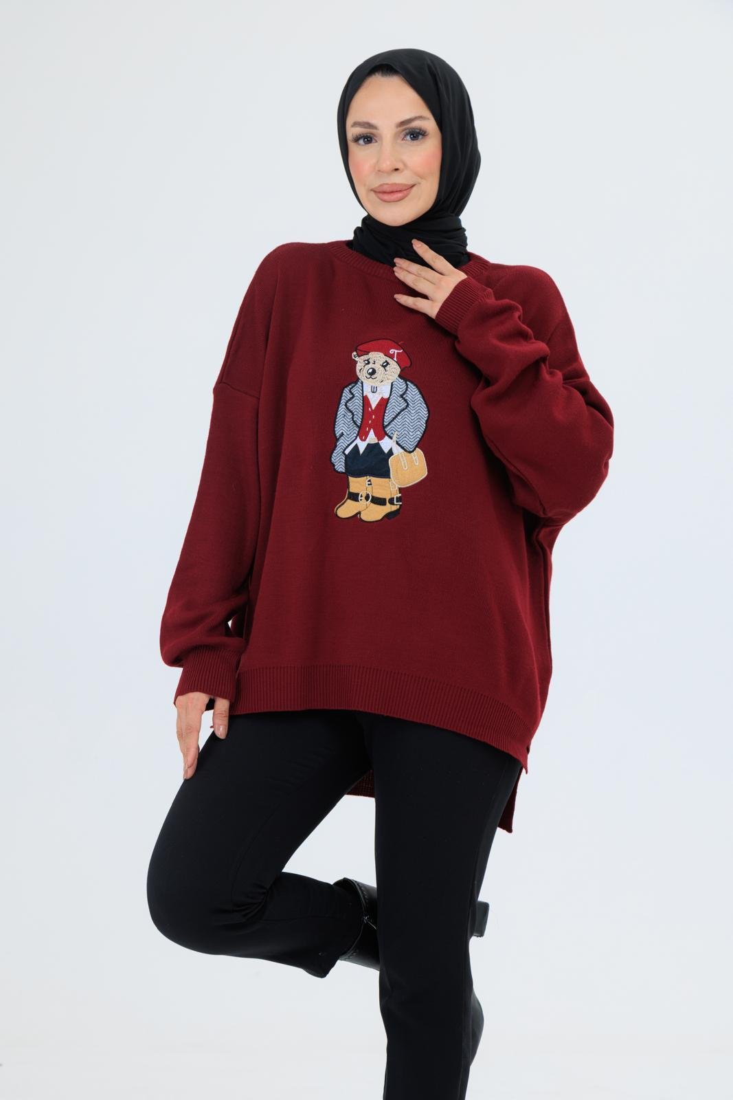 AYICIK NAKIŞLI TRİKO KAZAK BORDO