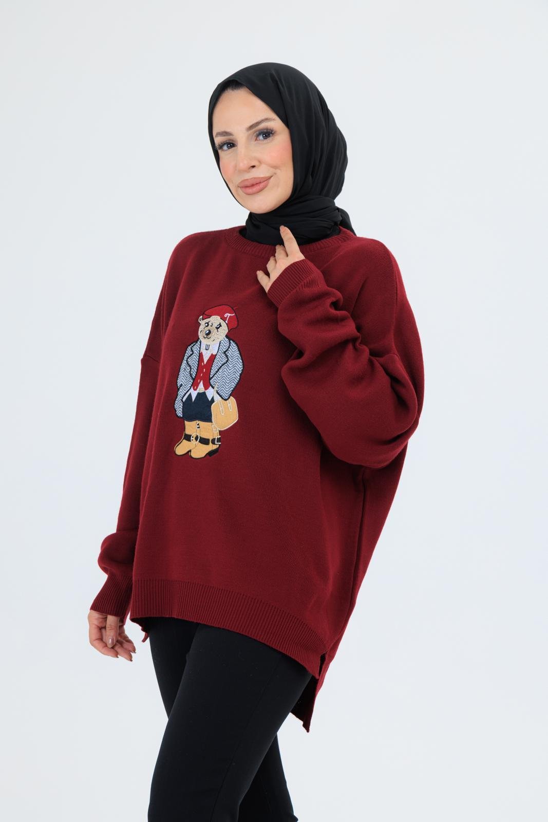 AYICIK NAKIŞLI TRİKO KAZAK BORDO
