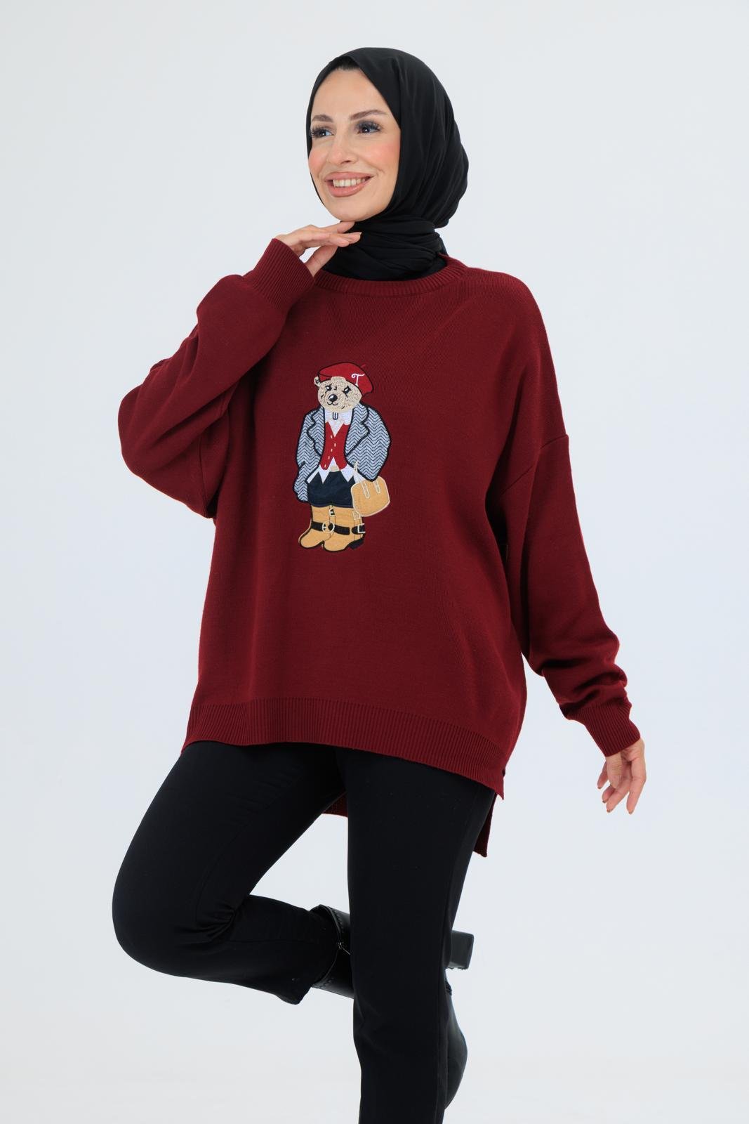 AYICIK NAKIŞLI TRİKO KAZAK BORDO