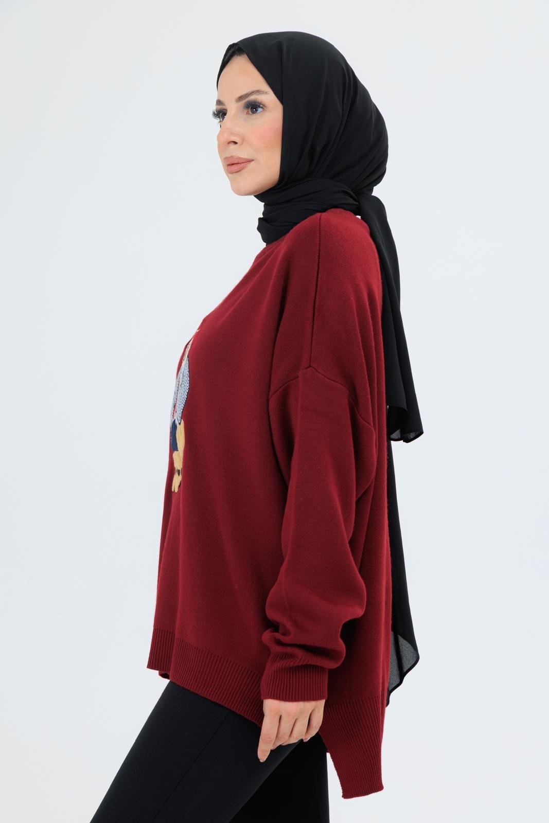 AYICIK NAKIŞLI TRİKO KAZAK BORDO