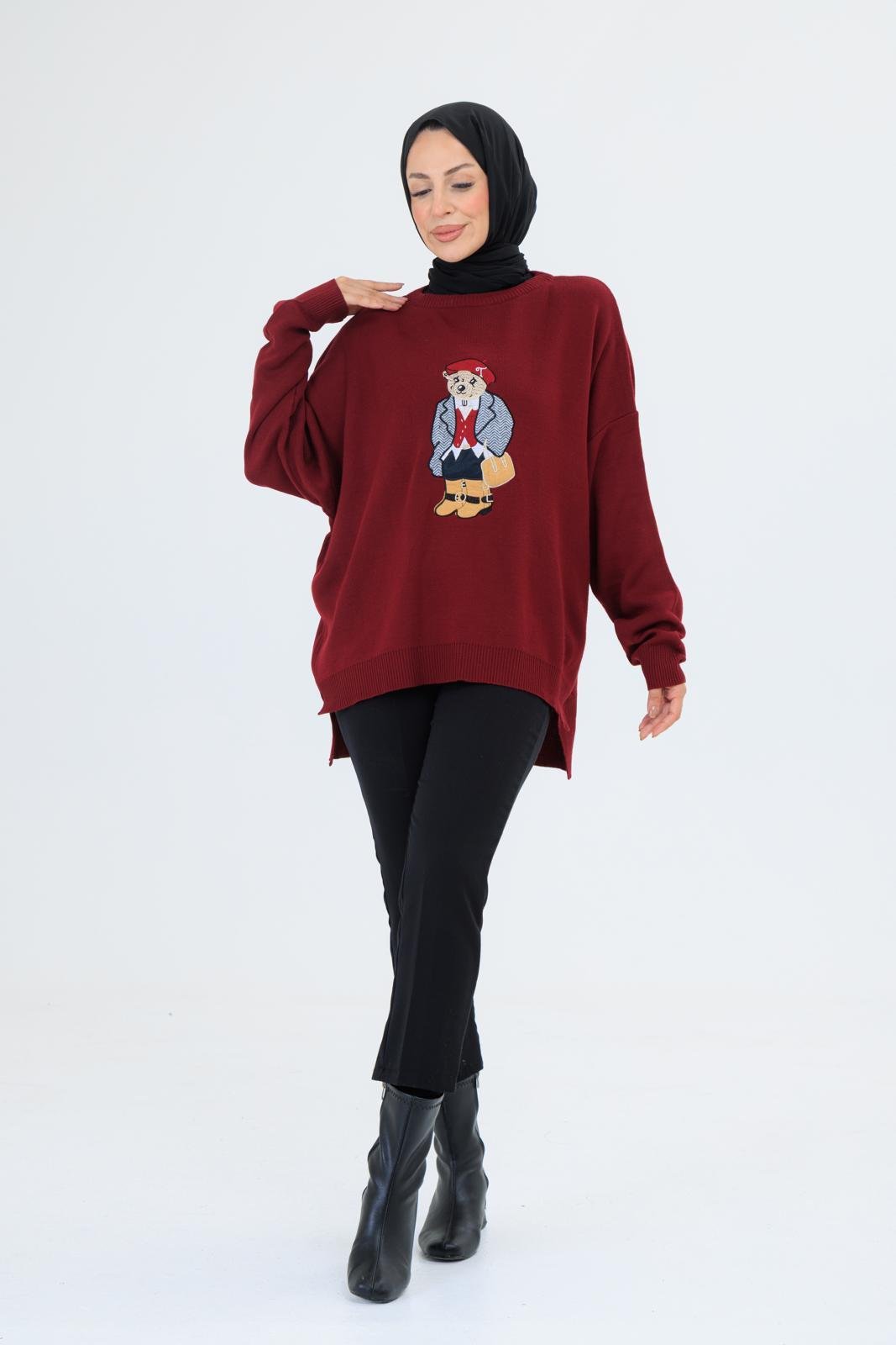 AYICIK NAKIŞLI TRİKO KAZAK BORDO