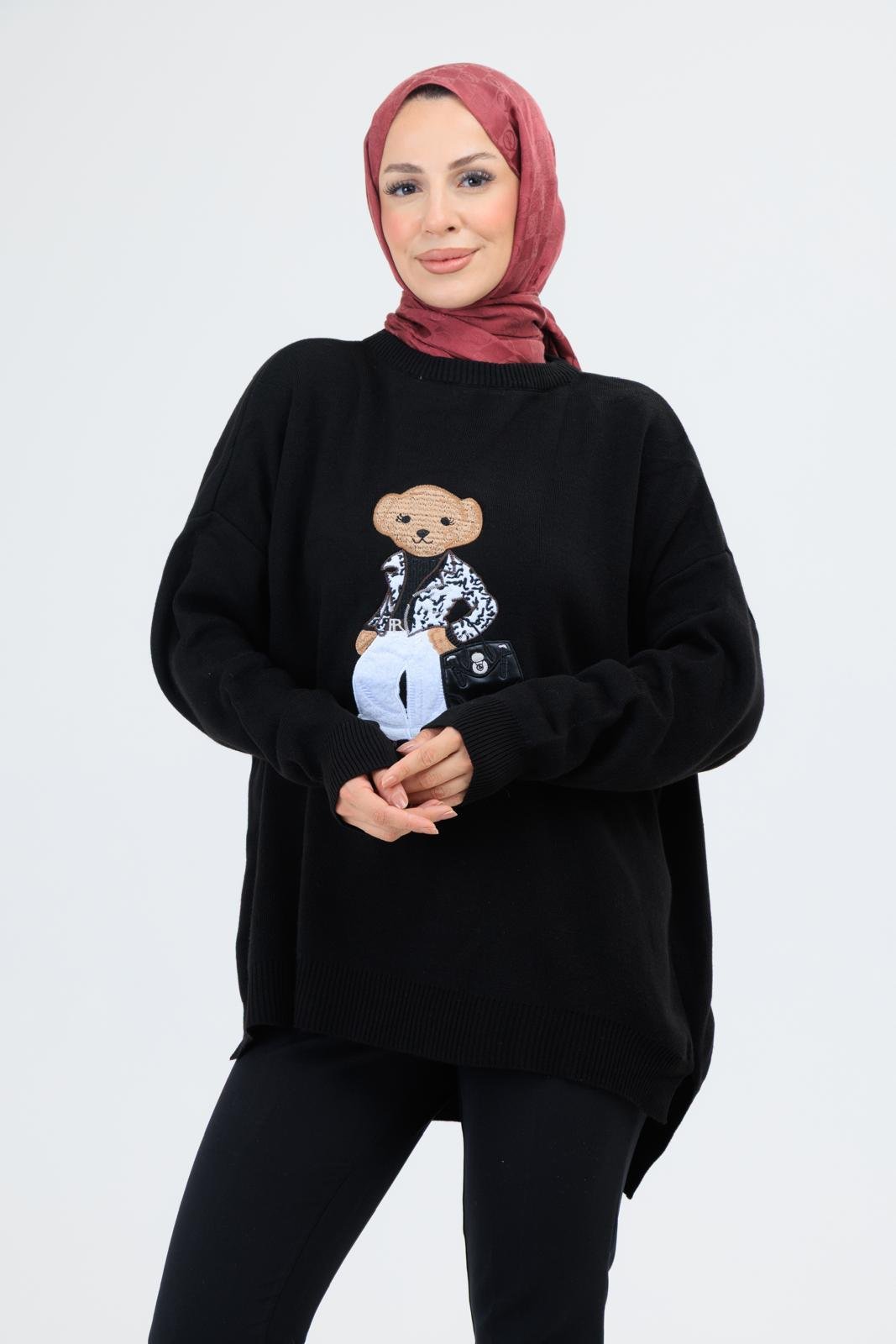 AYICIK NAKIŞLI TRİKO KAZAK SİYAH