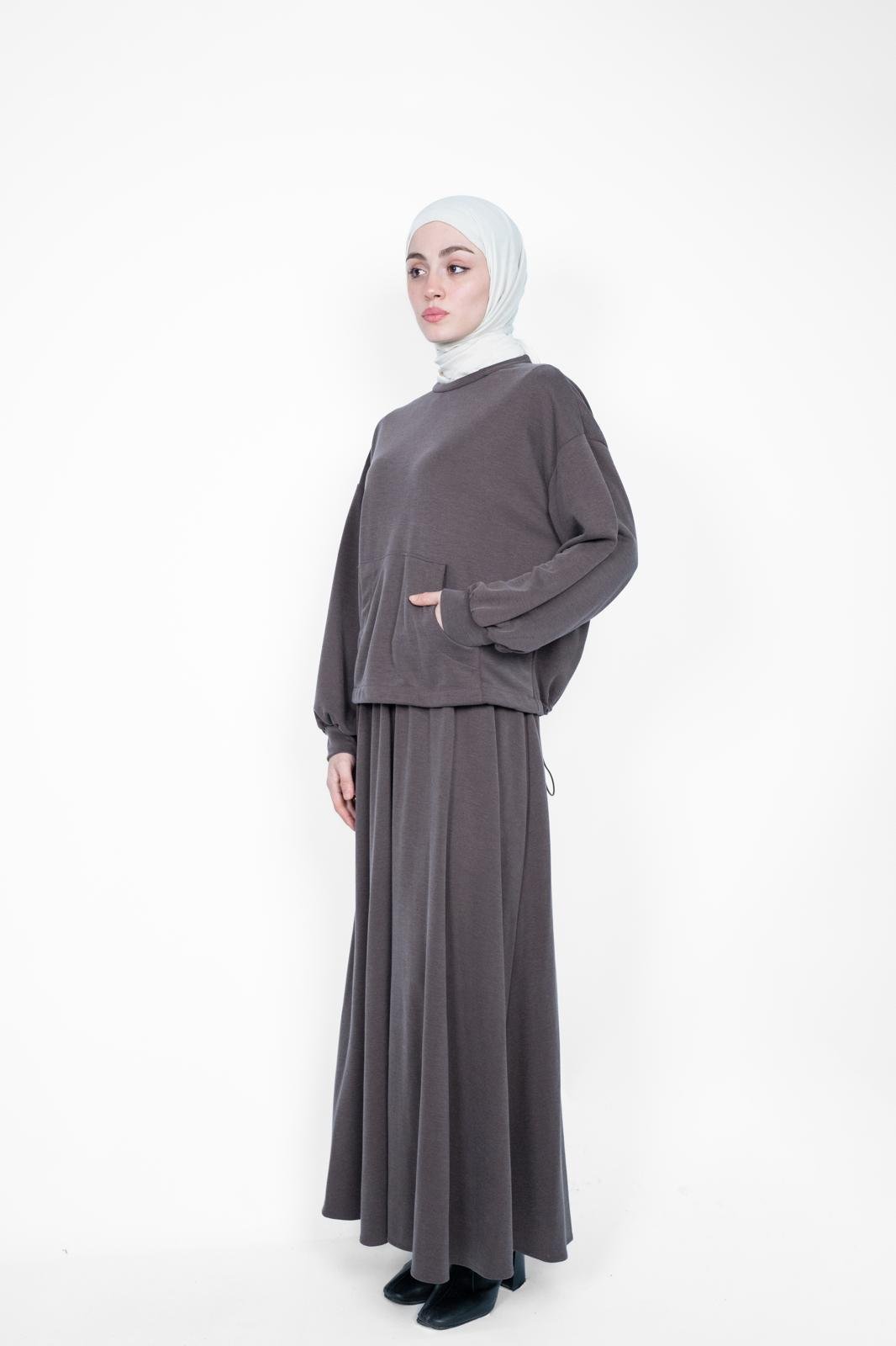 PREMİUM ETEKLİ TAKIM KAHVERENGİ