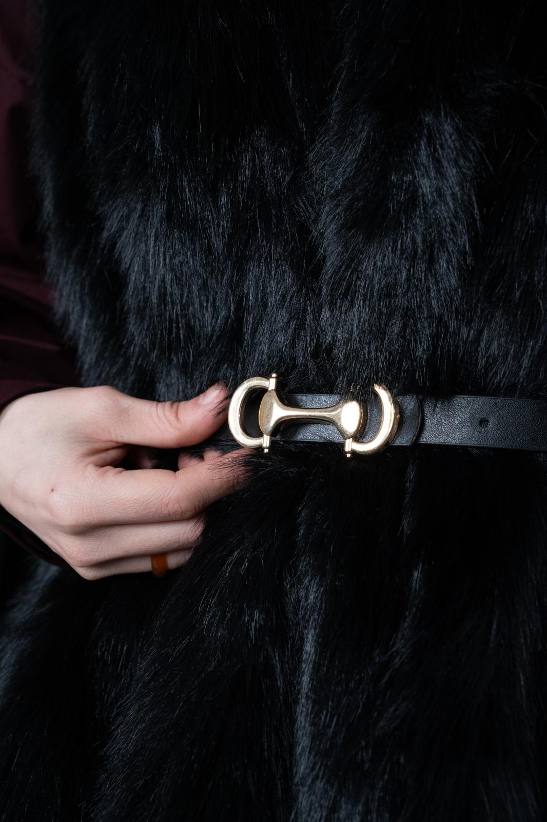 PREMİUM KÜRK KEMERLİ YELEK SİYAH