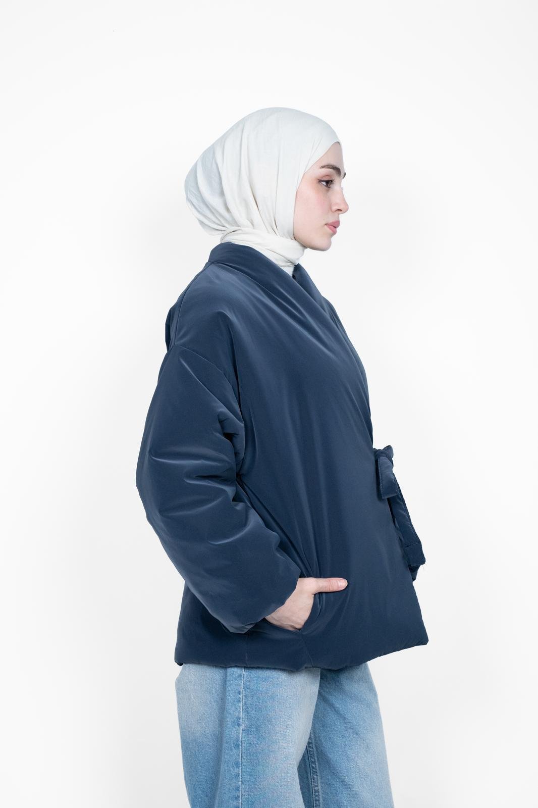 PREMİUM KUŞAKLI MONT MAVİ
