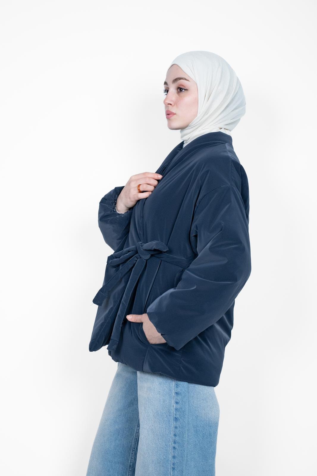 PREMİUM KUŞAKLI MONT MAVİ