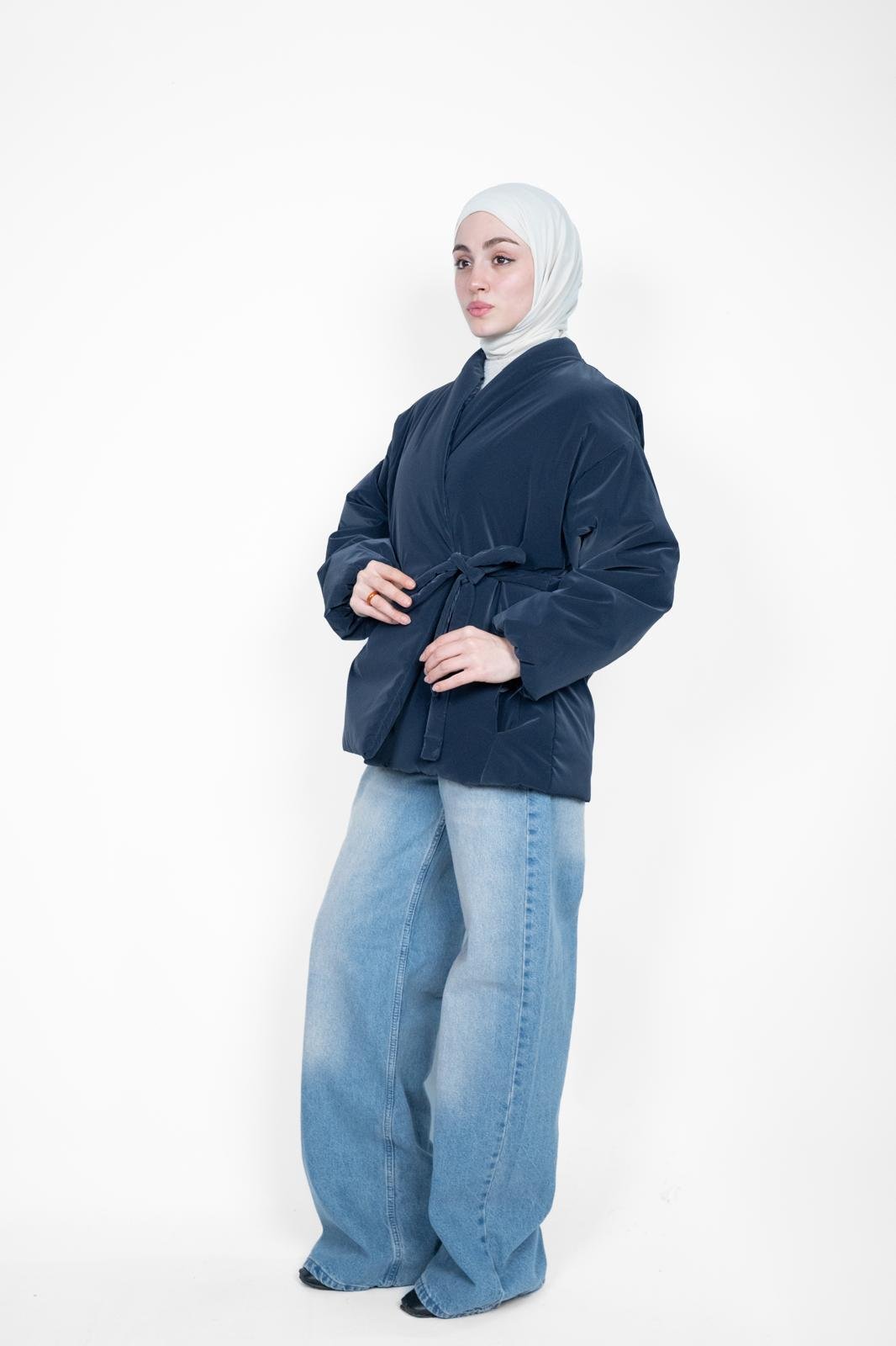 PREMİUM KUŞAKLI MONT MAVİ