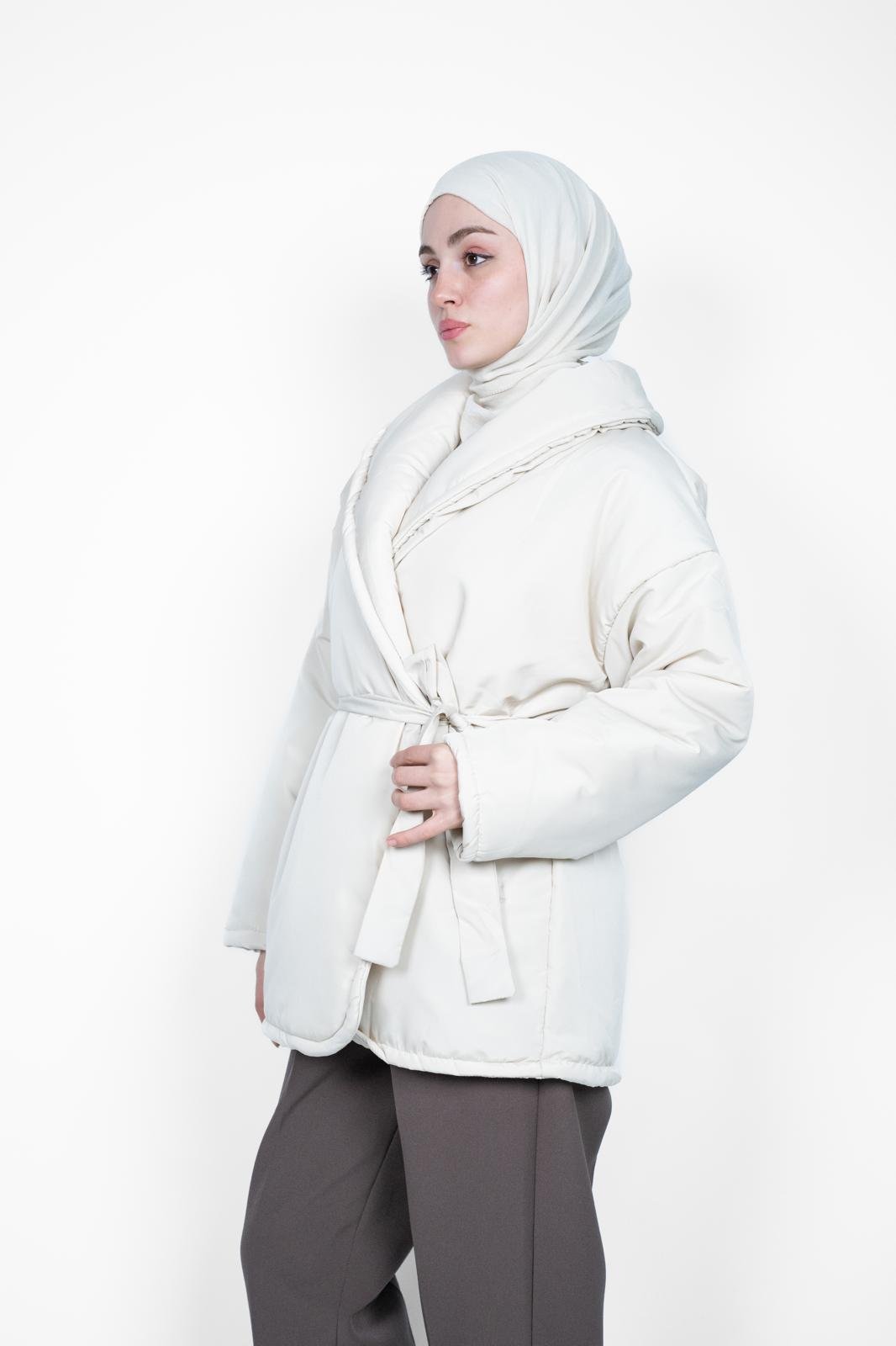 PREMİUM KUŞAKLI ŞİŞME MONT EKRU
