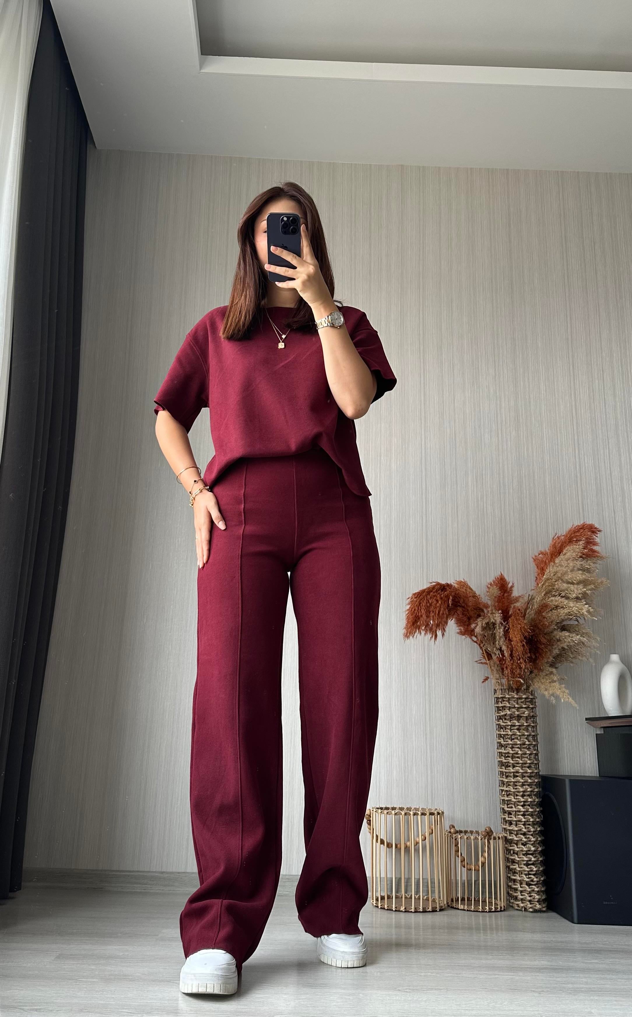 Fitilli Basic Pantolon Takım | Bordo