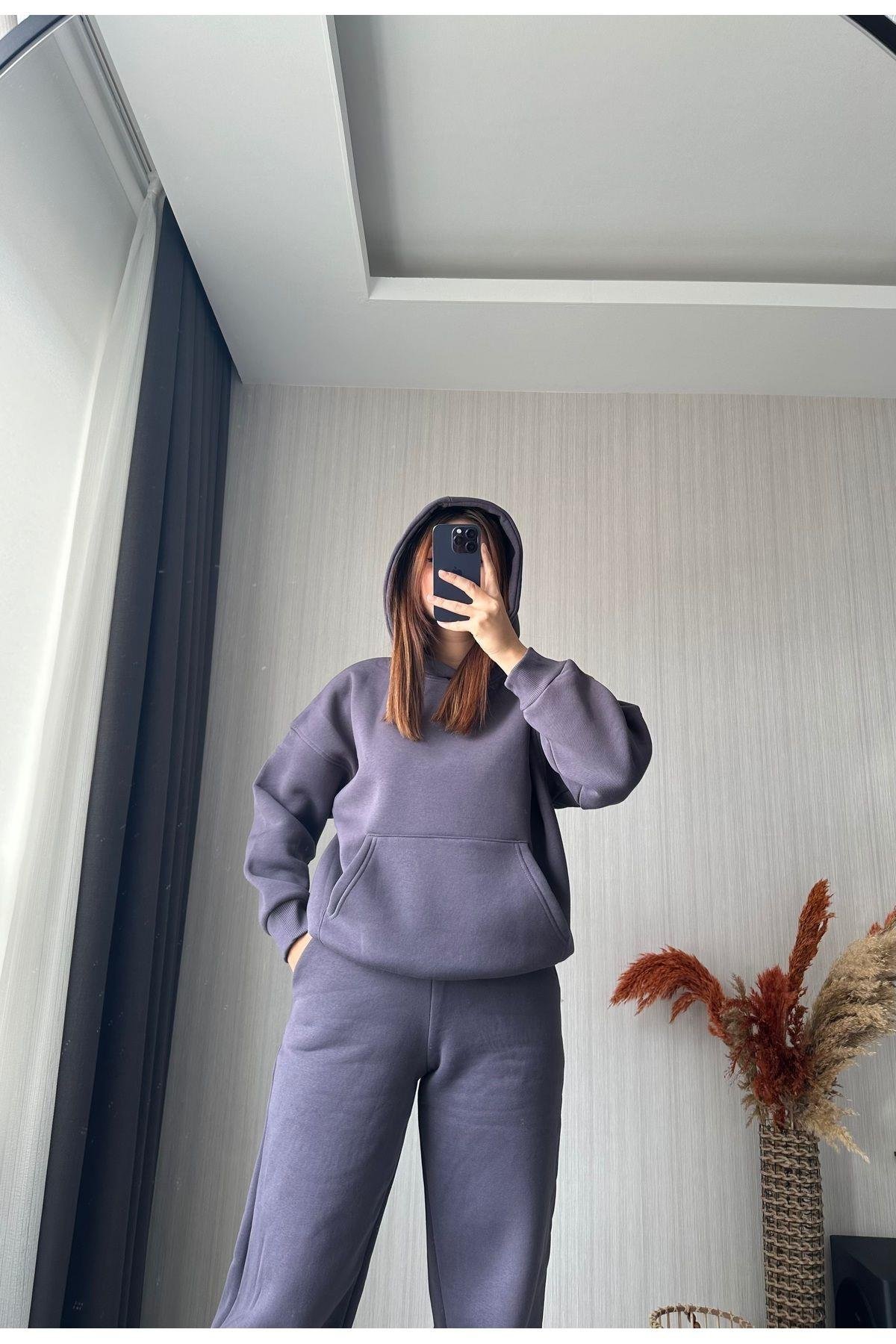 Orj. Kanguru Cep Eşofman Takımı | İndigo