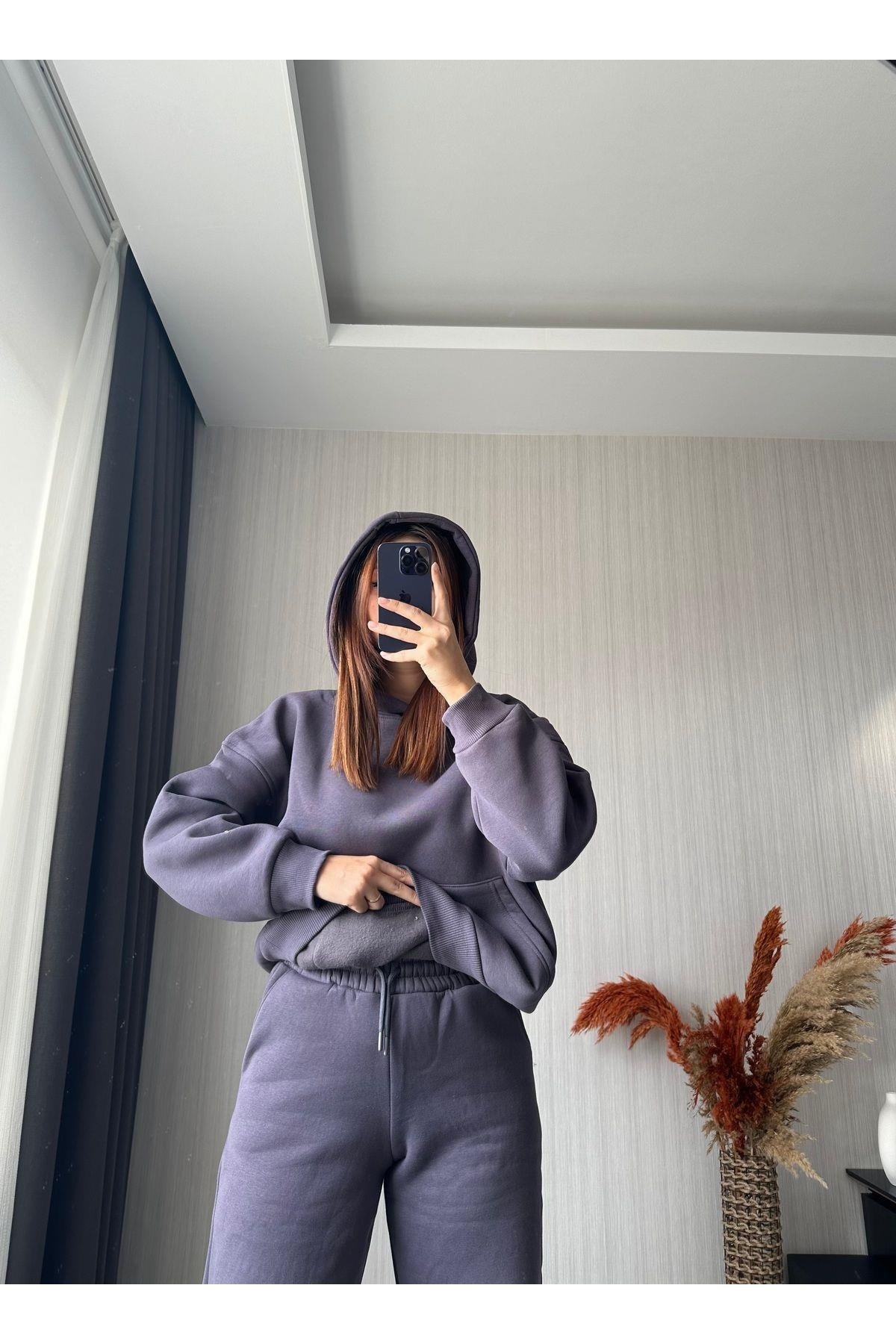 Orj. Kanguru Cep Eşofman Takımı | İndigo