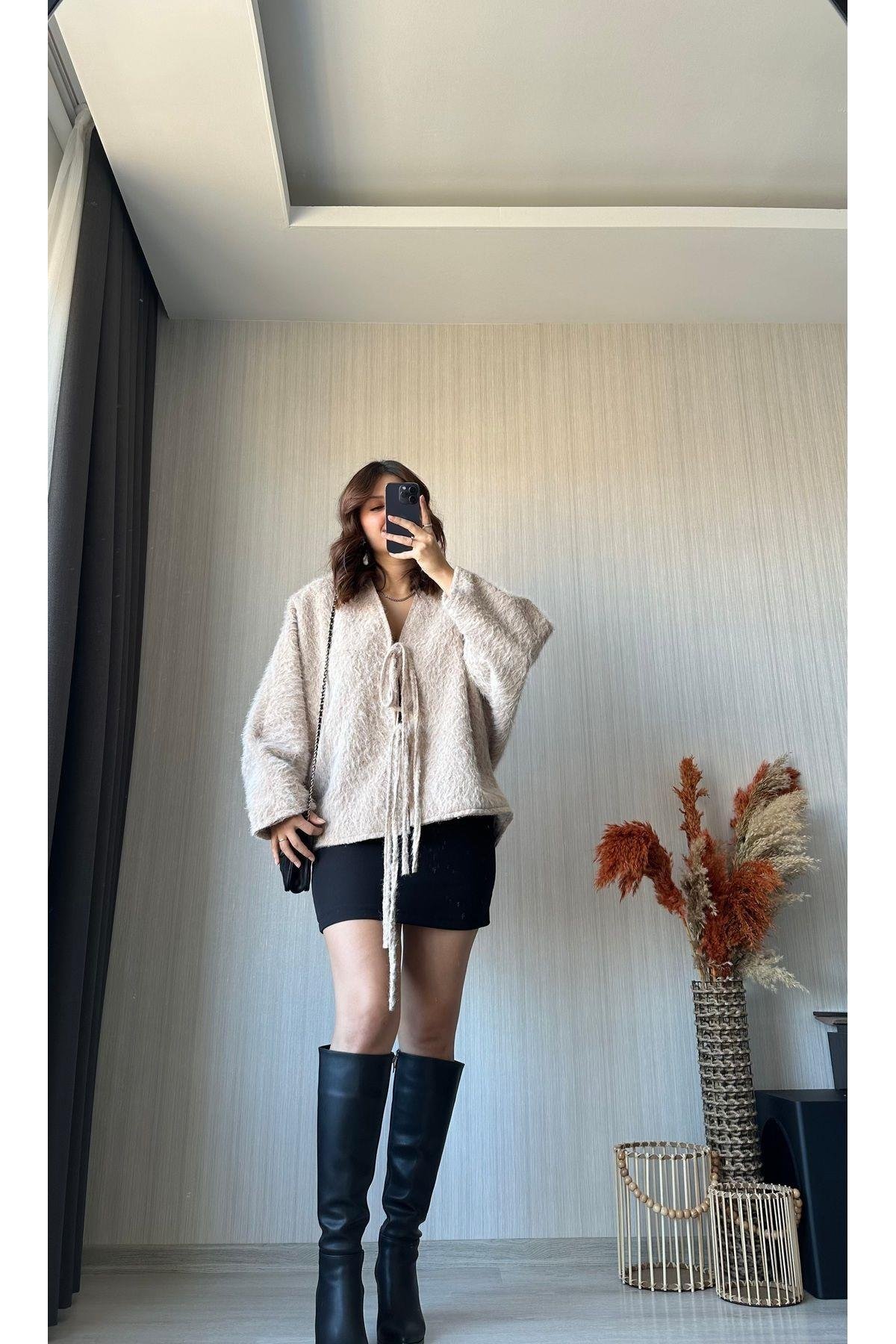Oversize Sakallı Ceket | Taş