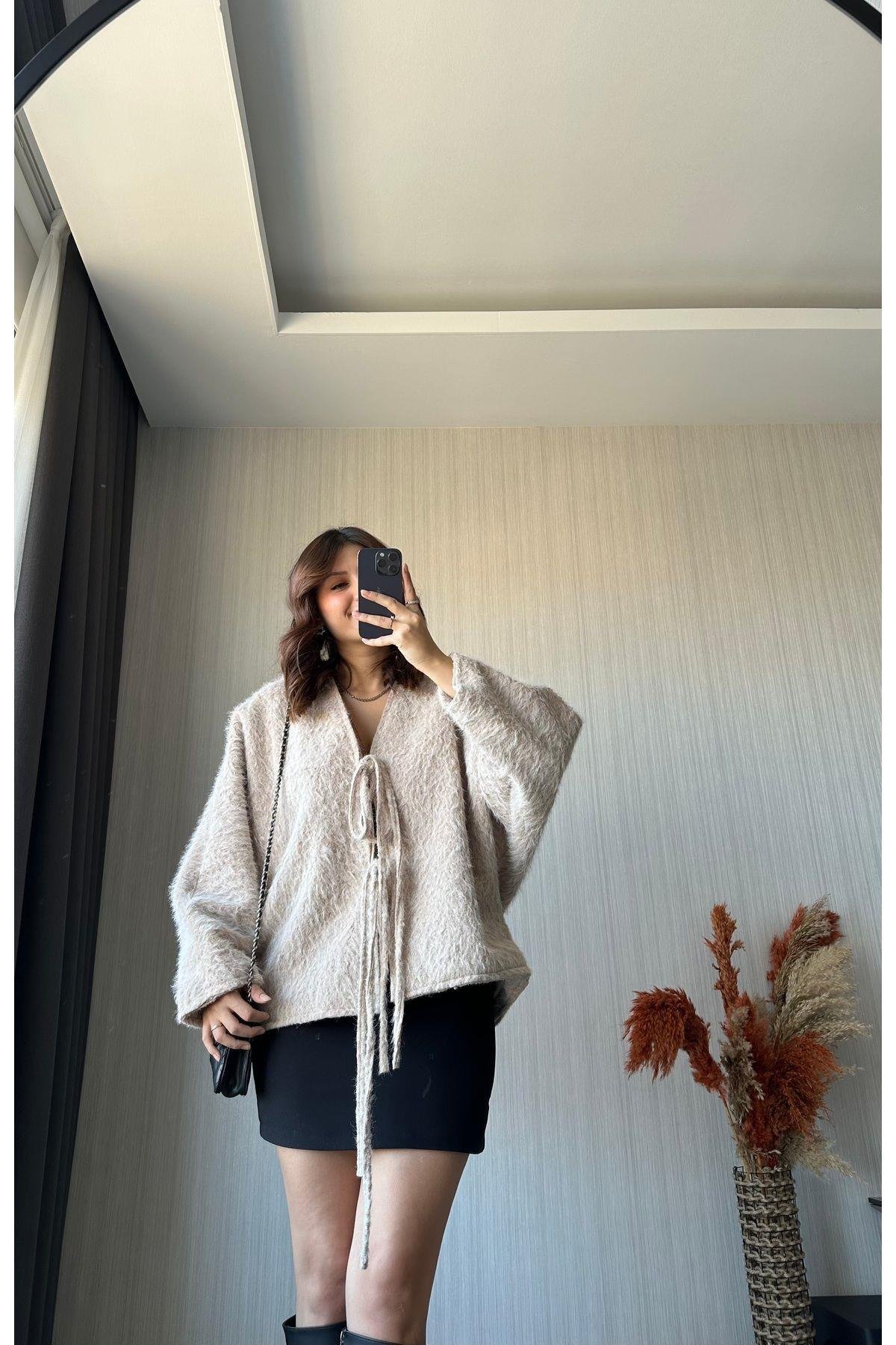 Oversize Sakallı Ceket | Taş