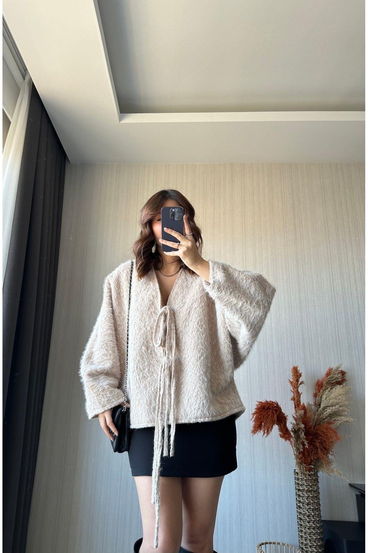 Oversize Sakallı Ceket | Taş