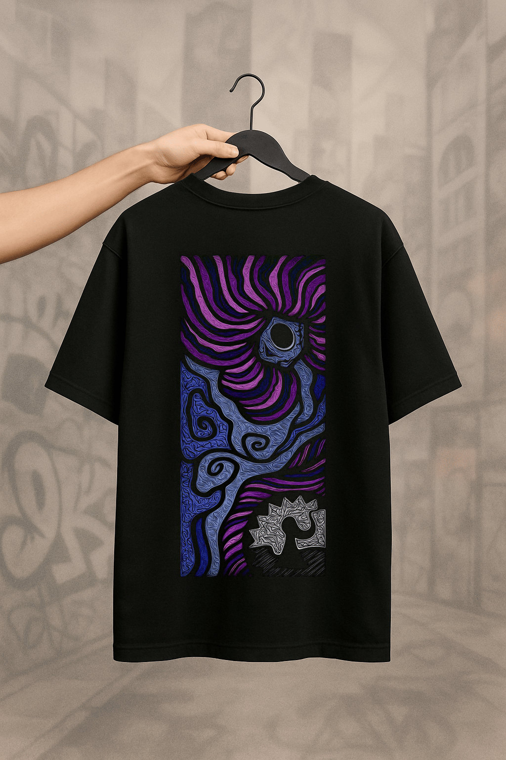 ’Artistic Drawing’ Siyah Oversize Tişört