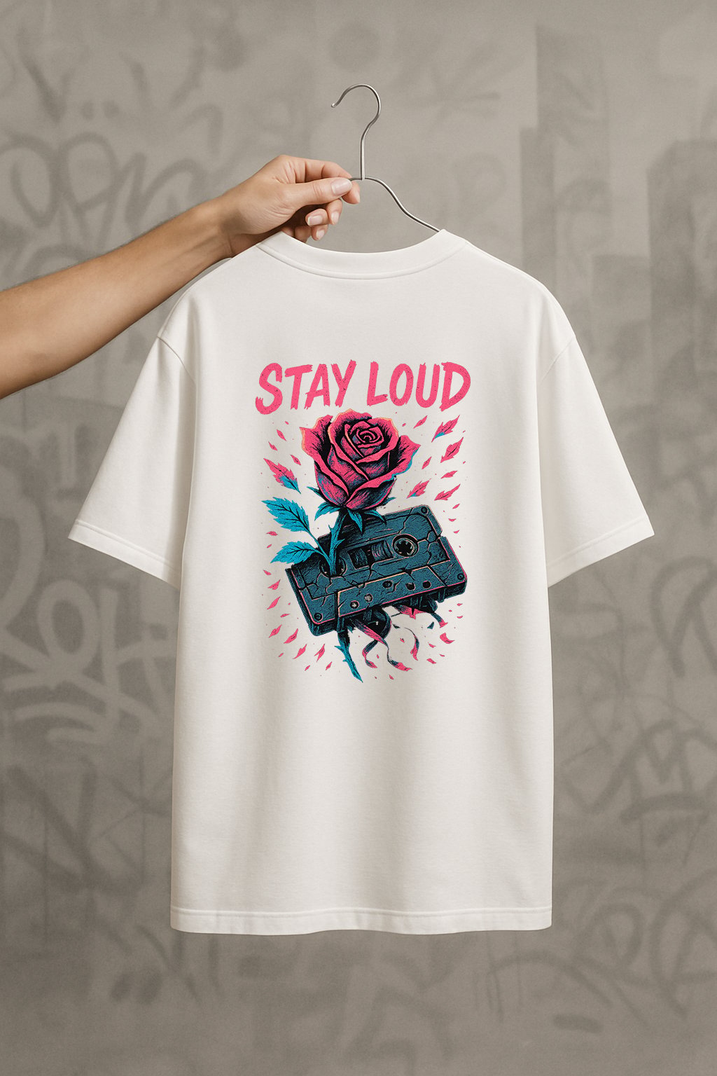 ’Stay Loud’ Beyaz Oversize Tişört