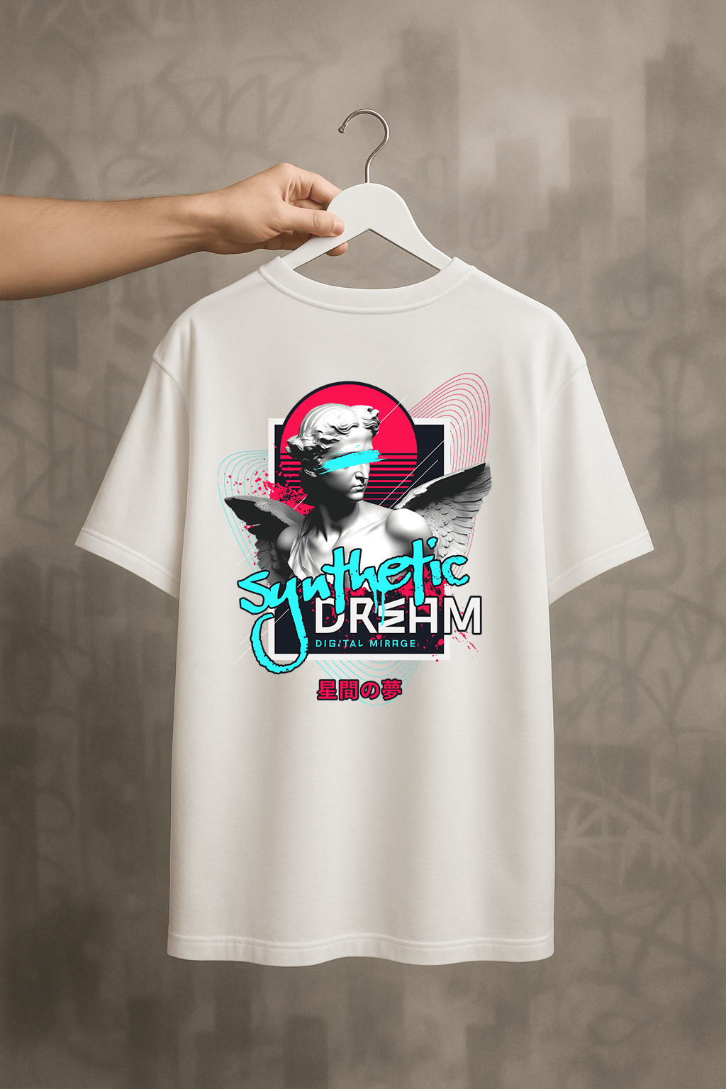 ’Synthetic Dream’ Beyaz Oversize Tişört