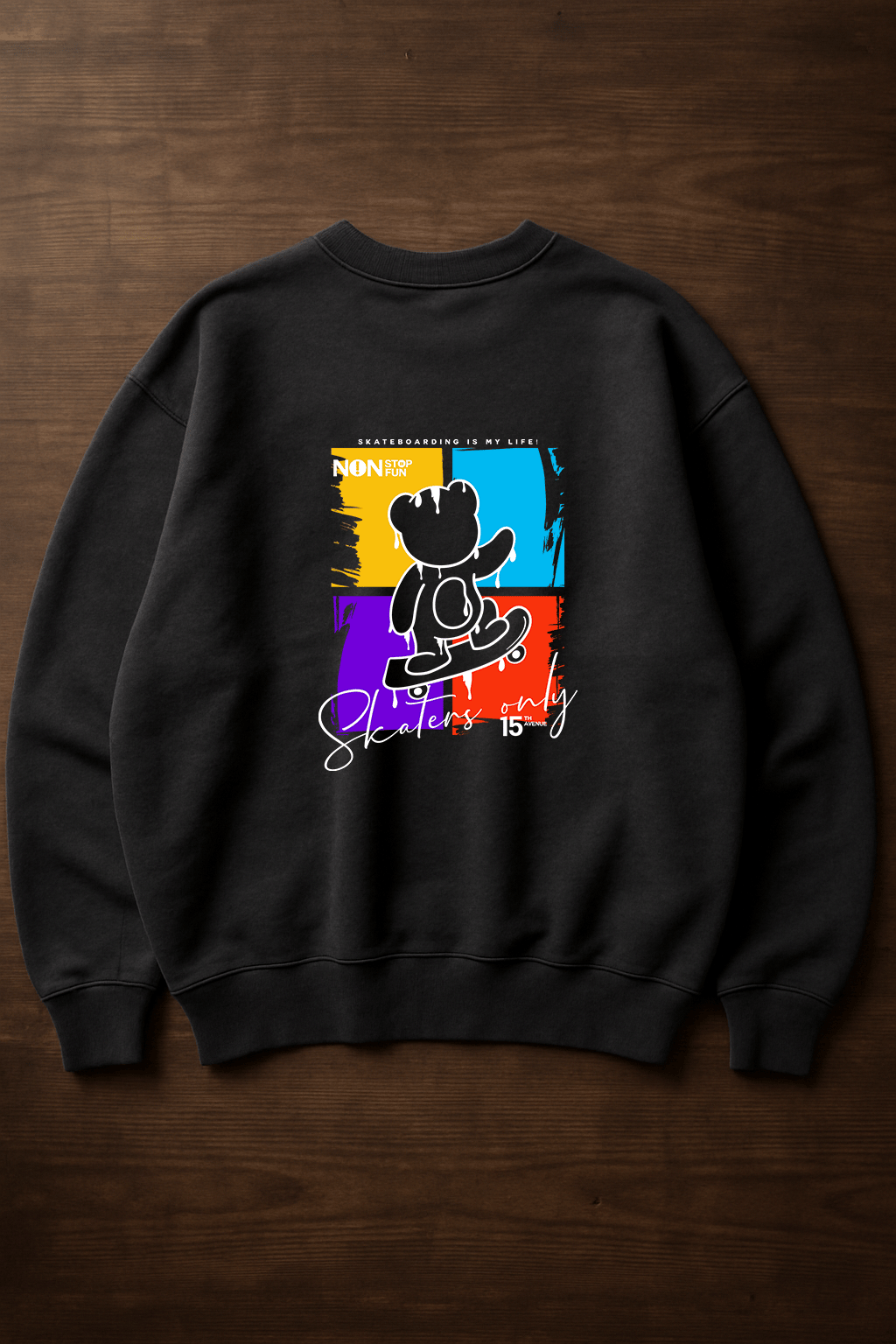 'Bear on A Skateboard' Füme Oversize Sweatshirt