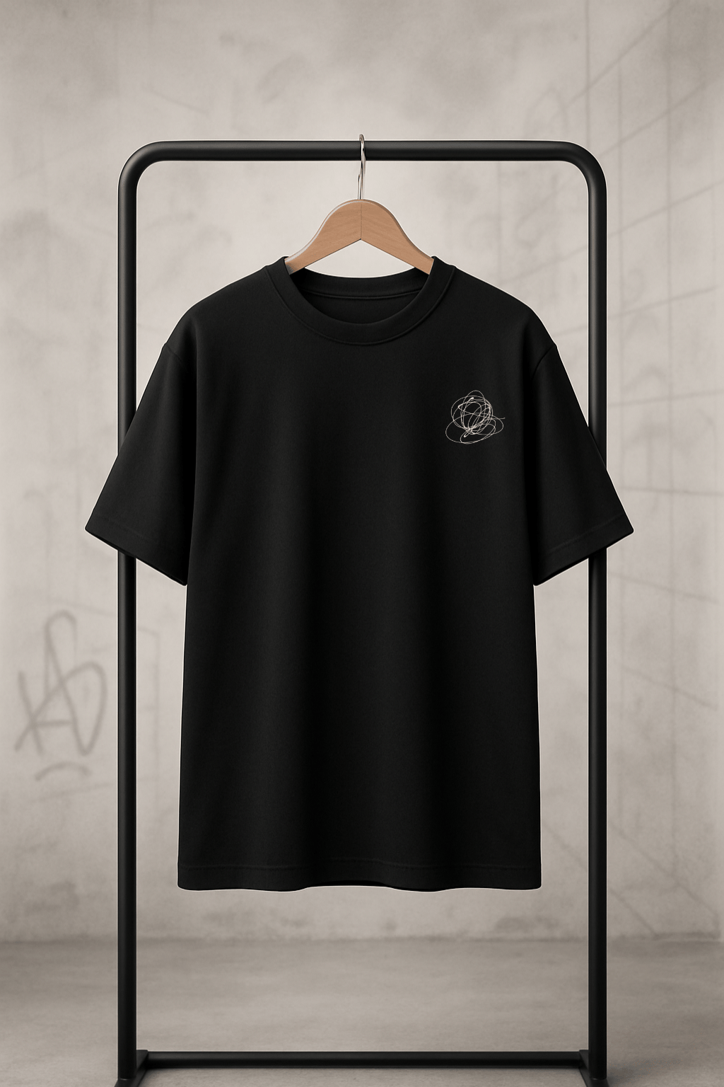 'Confused Lines' Siyah Oversize Tişört