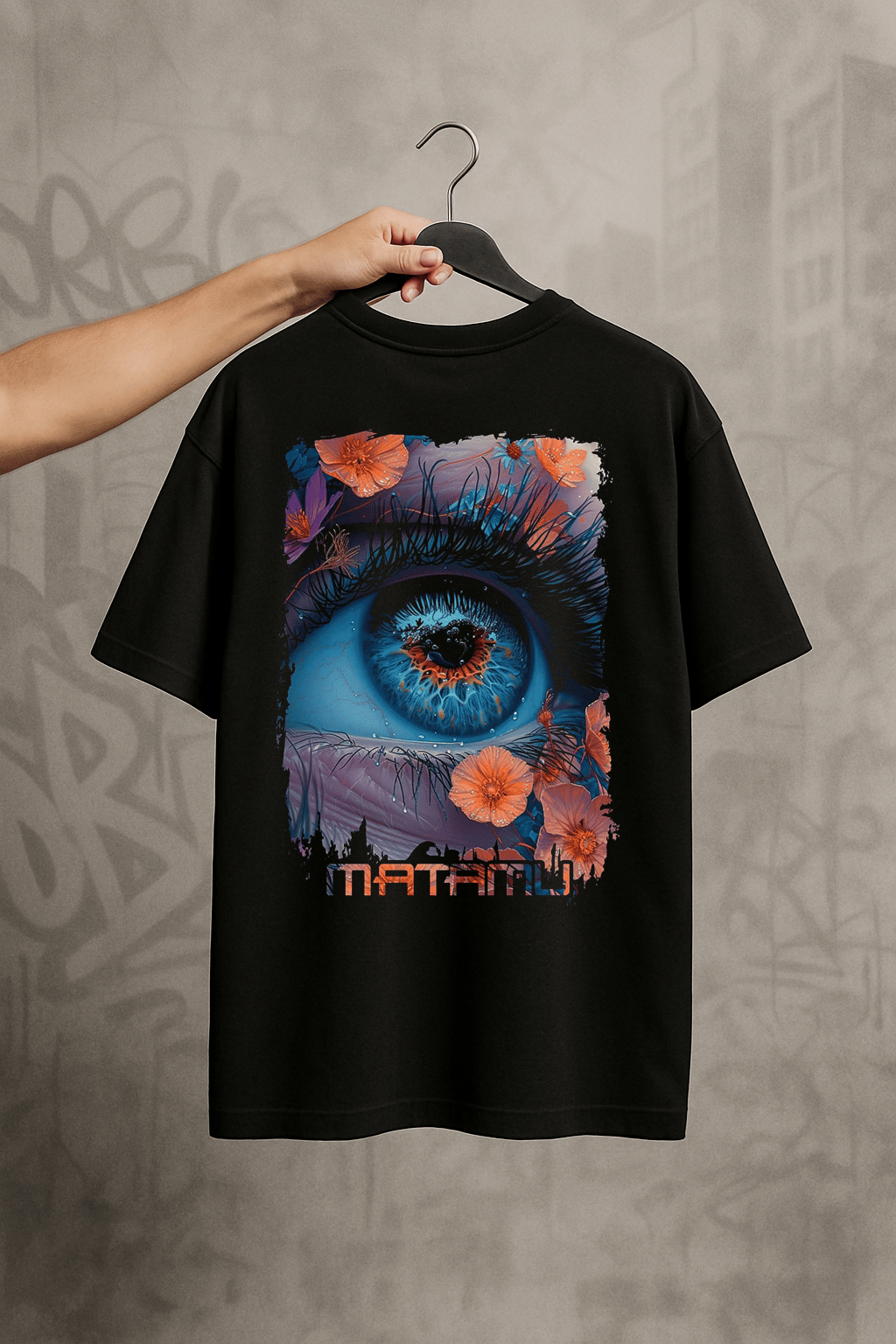 'Cosmic Eye' Siyah Oversize Tişört