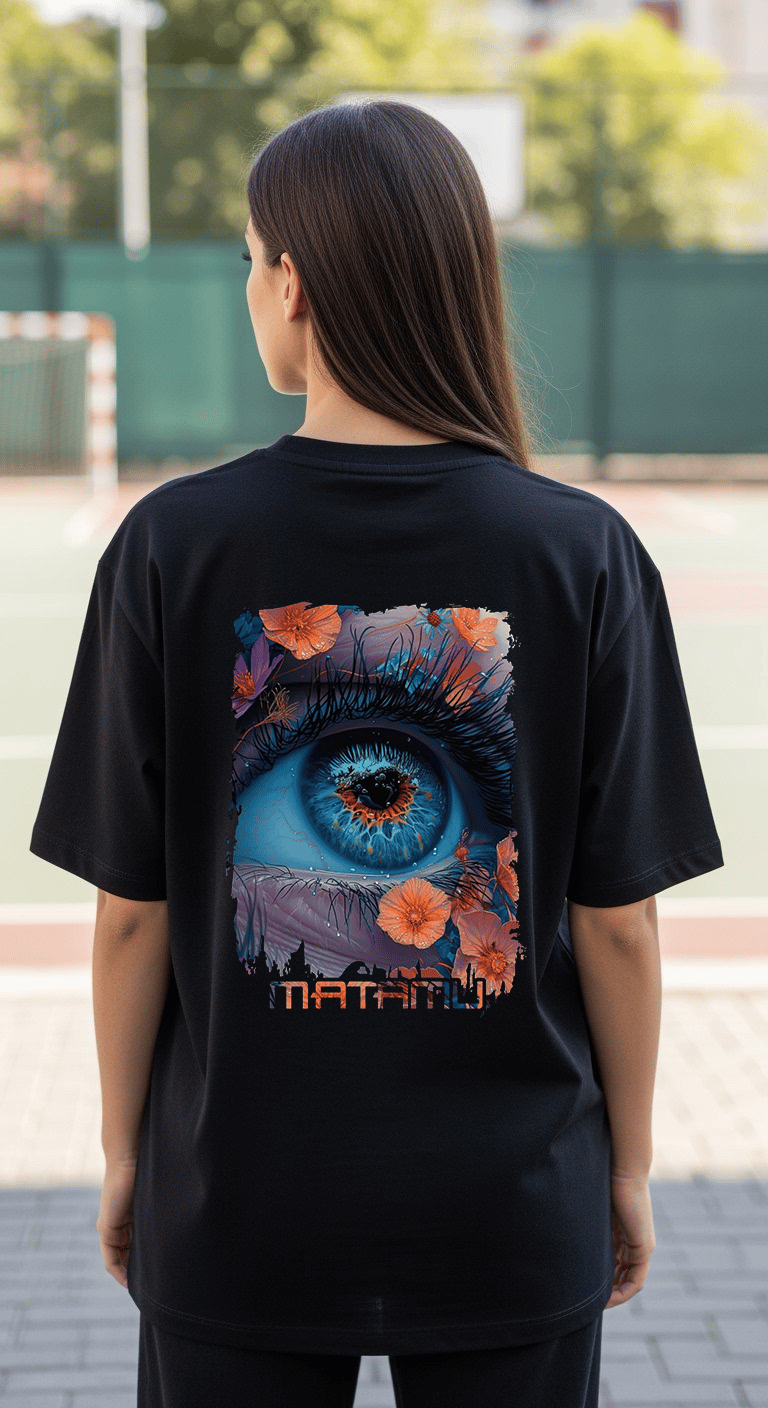 'Cosmic Eye' Siyah Oversize Tişört