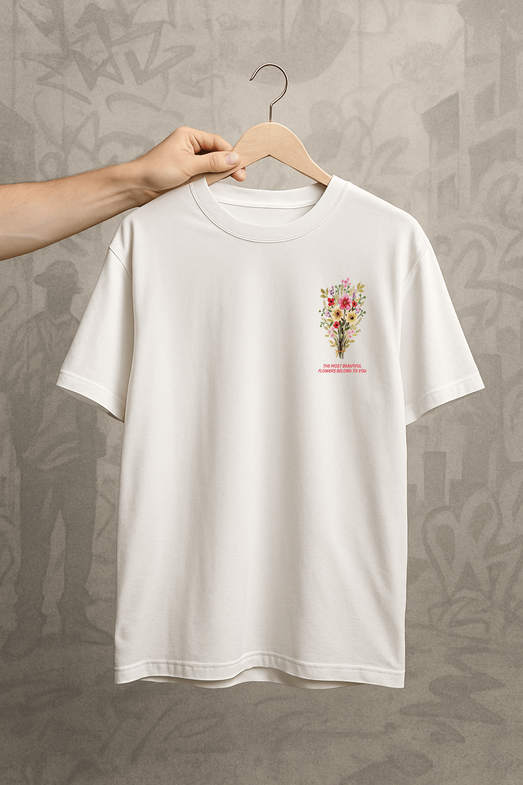 'Flowers Belong to You' Beyaz Oversize Tişört
