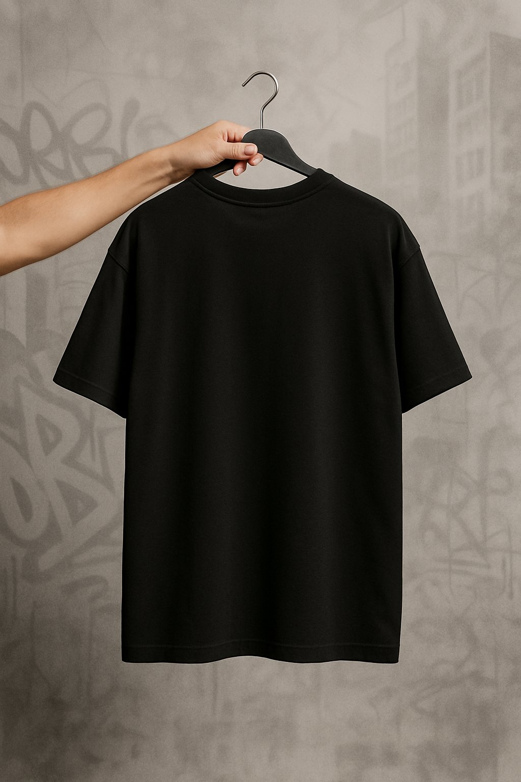 'Geometric Cat' Siyah Oversize Tişört