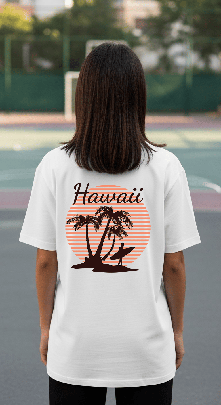 'Hawaii Theme' Beyaz Oversize Tişört