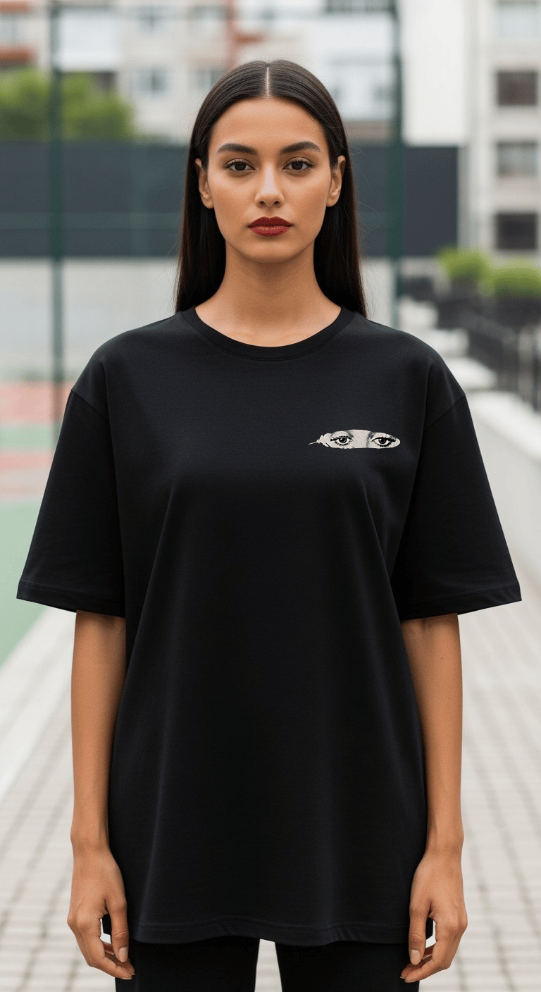'Heart Eye' Siyah Oversize Tişört