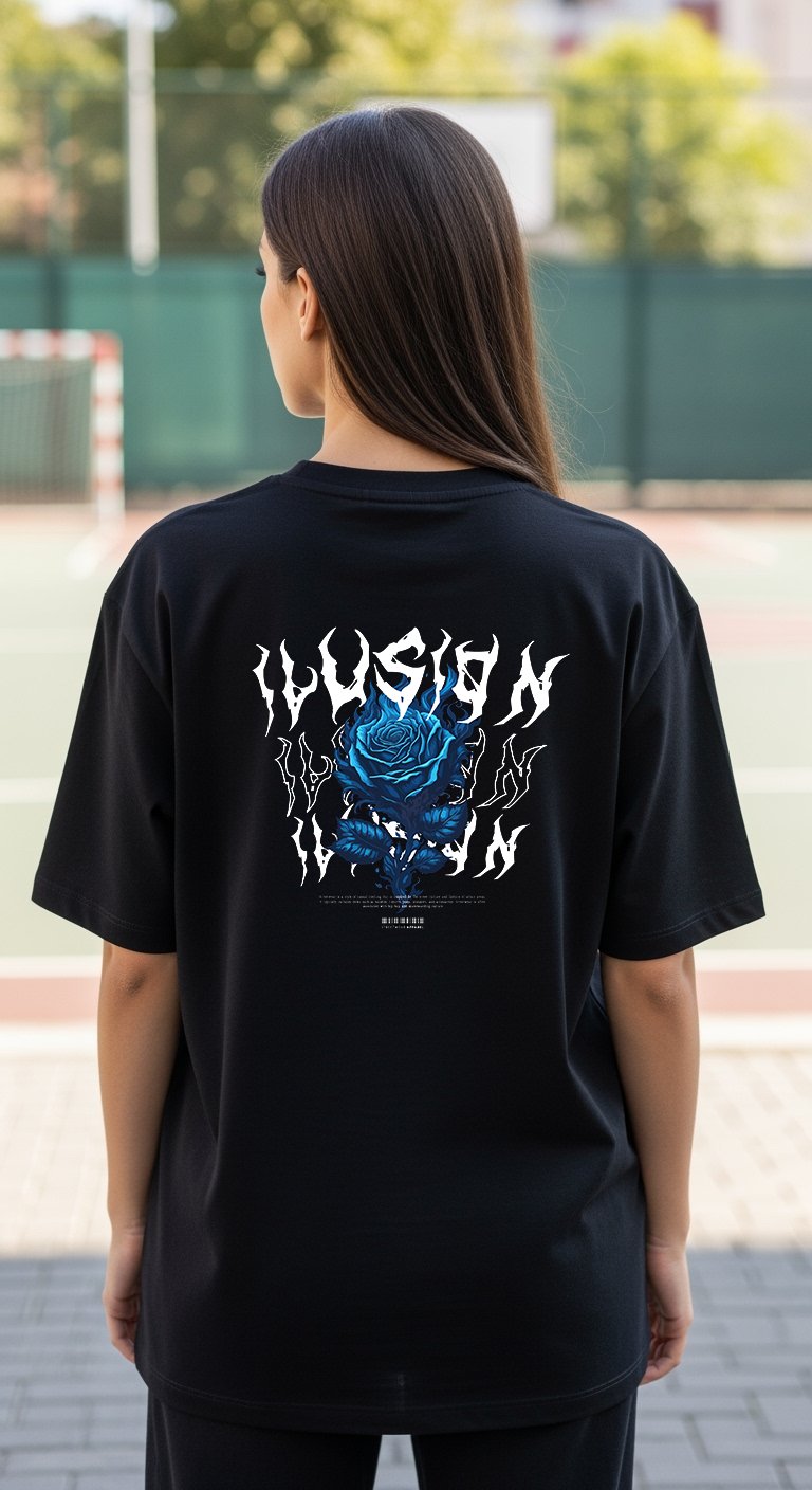 'Ilusion' Siyah Oversize Tişört