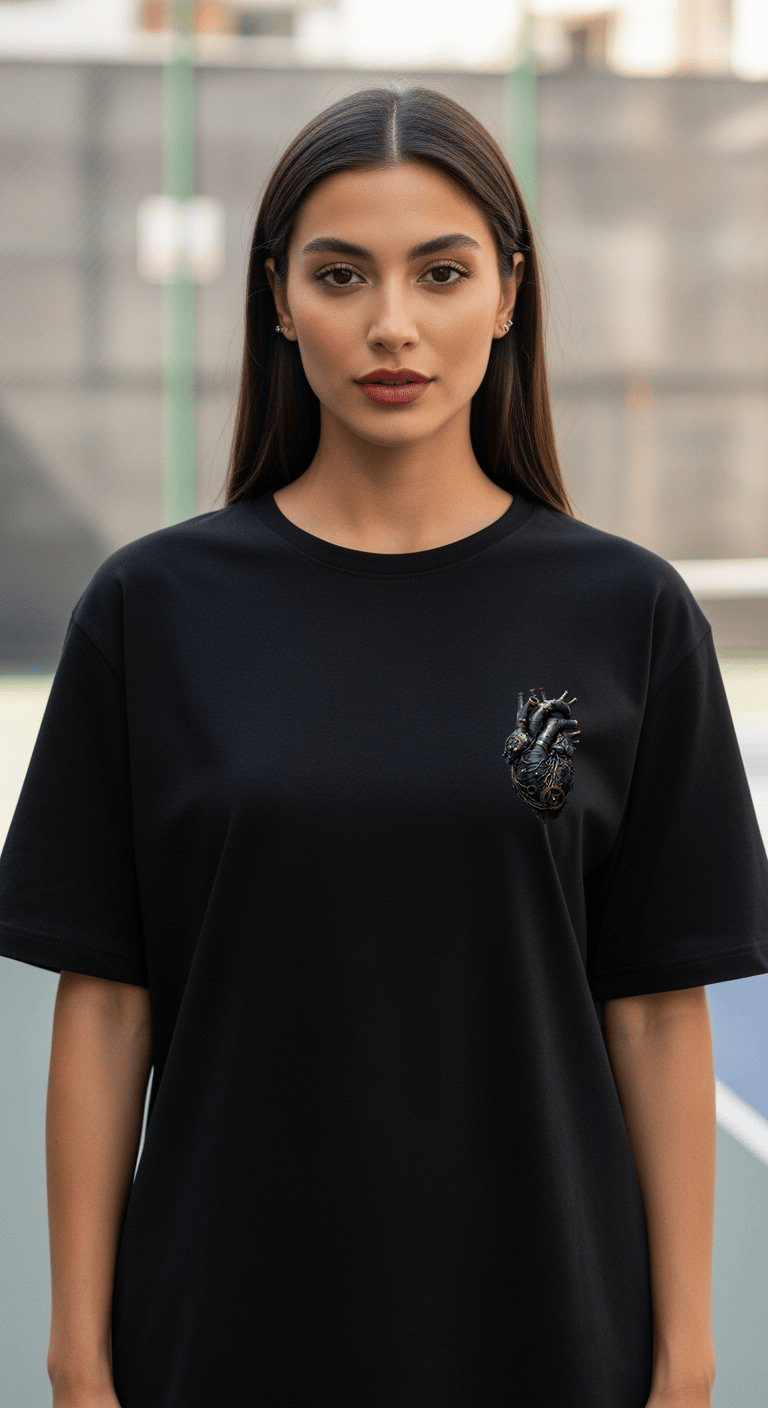 'Iron Heart' Siyah Oversize Tişört